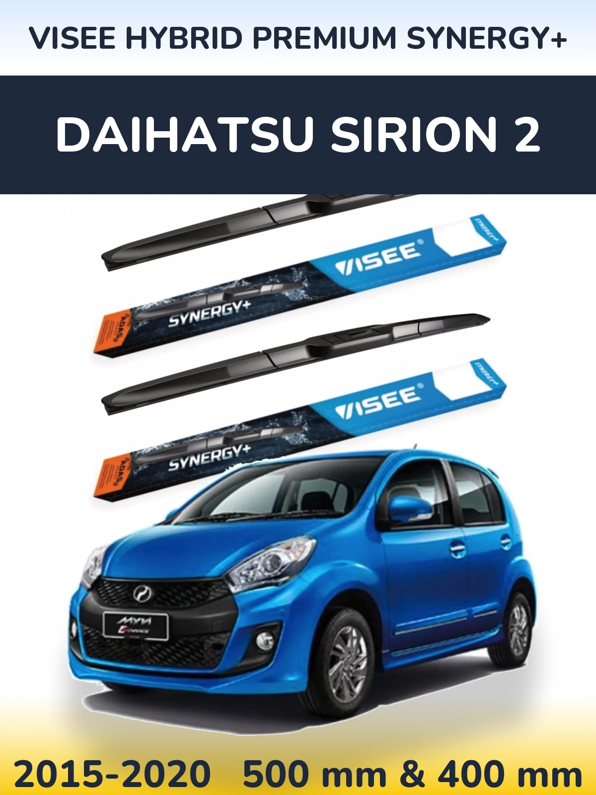 Комплект передних дворников VISEE HYBRID PREMIUM SYNERGY+ 500 & 400 мм для Daihatsu SIrion 2 2015-2020