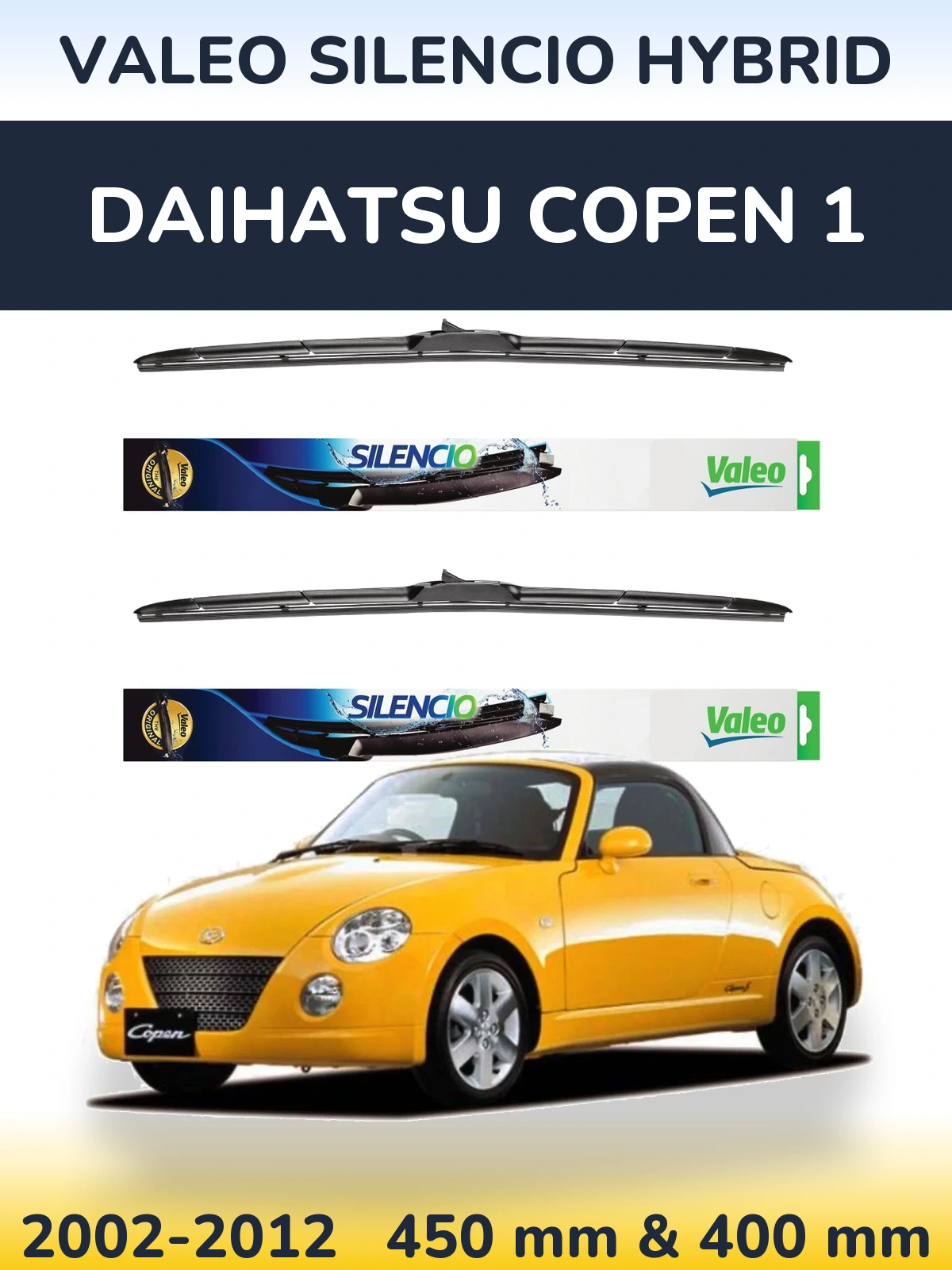 Komplet przednich wycieraczek Valeo Silencio Hybrid 450 & 400 mm do Daihatsu Copen 1 2002-2012