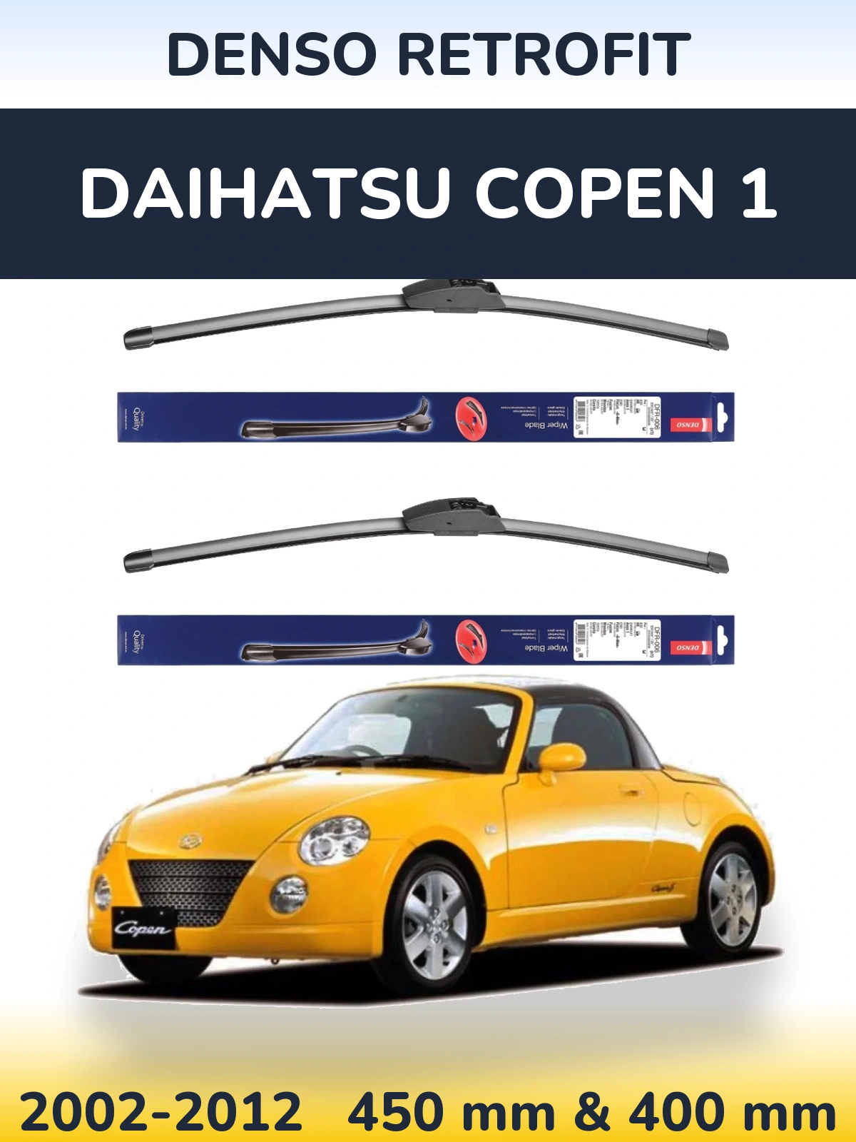 Komplet przednich wycieraczek Denso Retrofit 450 & 400 mm do Daihatsu Copen 1 2002-2012