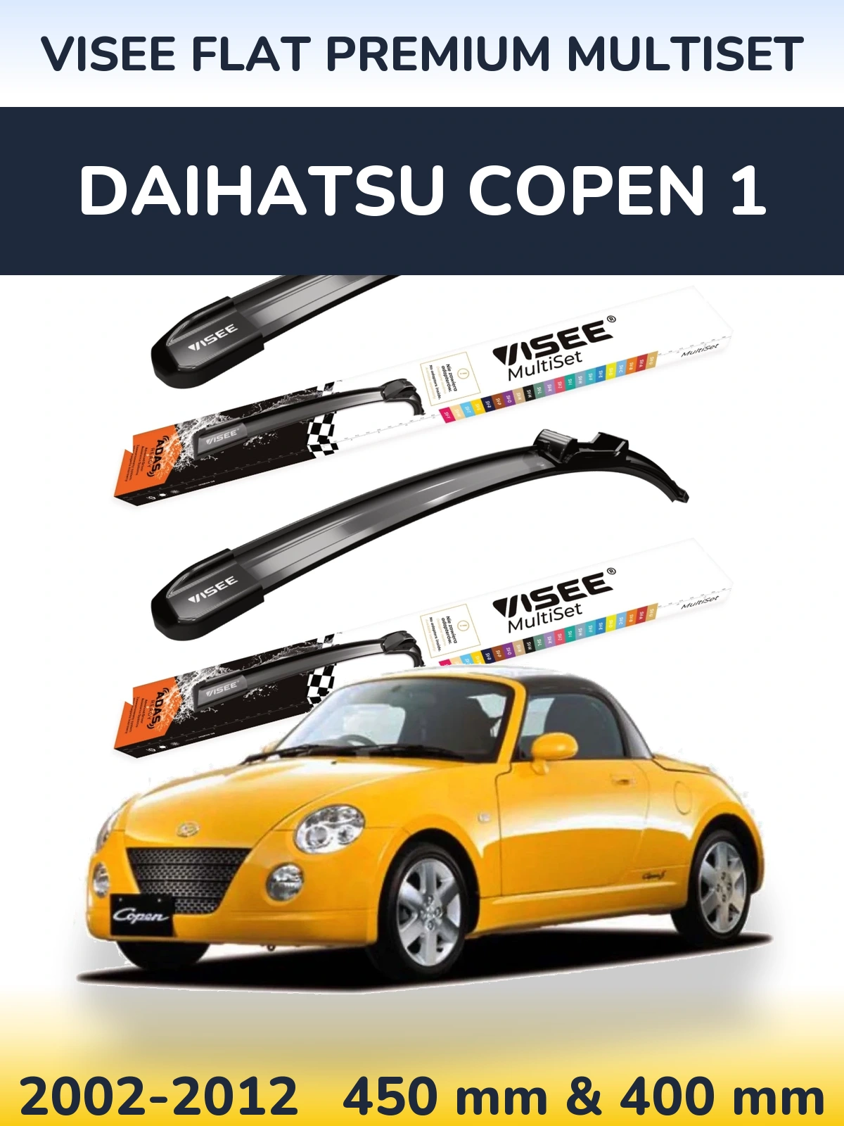 Komplet przednich wycieraczek VISEE FLAT PREMIUM MultiSet 450 & 400 mm do Daihatsu Copen 1 2002-2012