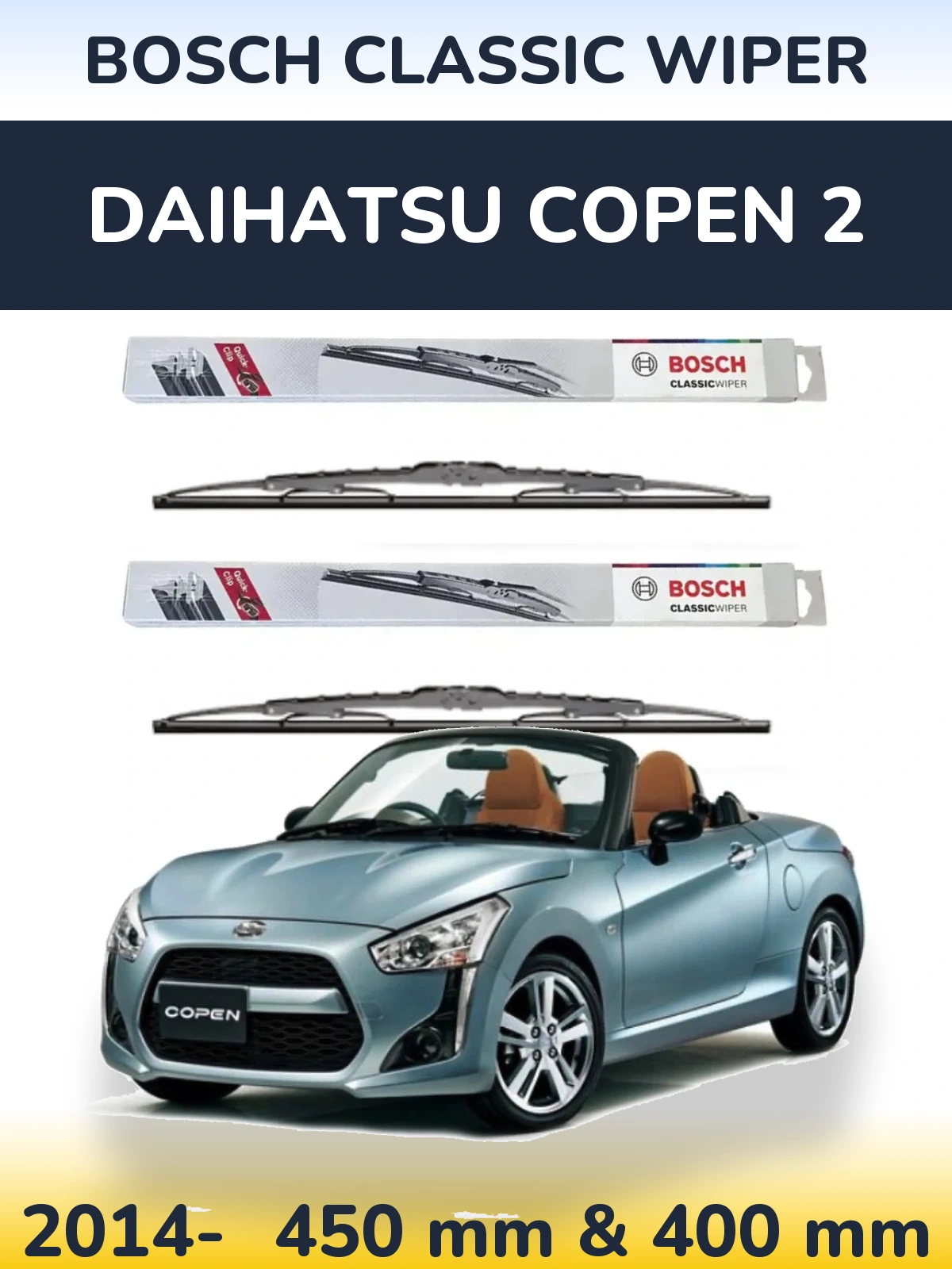 Komplet przednich wycieraczek BOSCH Classic Wiper 450 & 400 mm do Daihatsu Copen 2 2014-2026