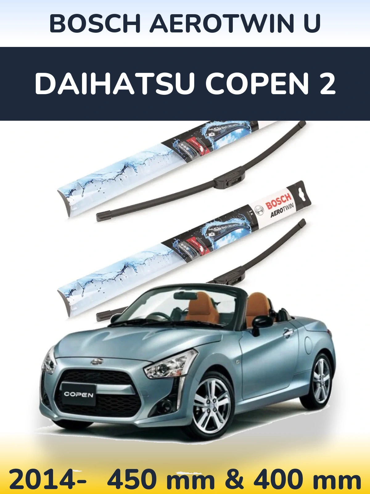 Комплект передних дворников BOSCH AeroTwin U 450 & 400 мм для Daihatsu Copen 2 2014-2026