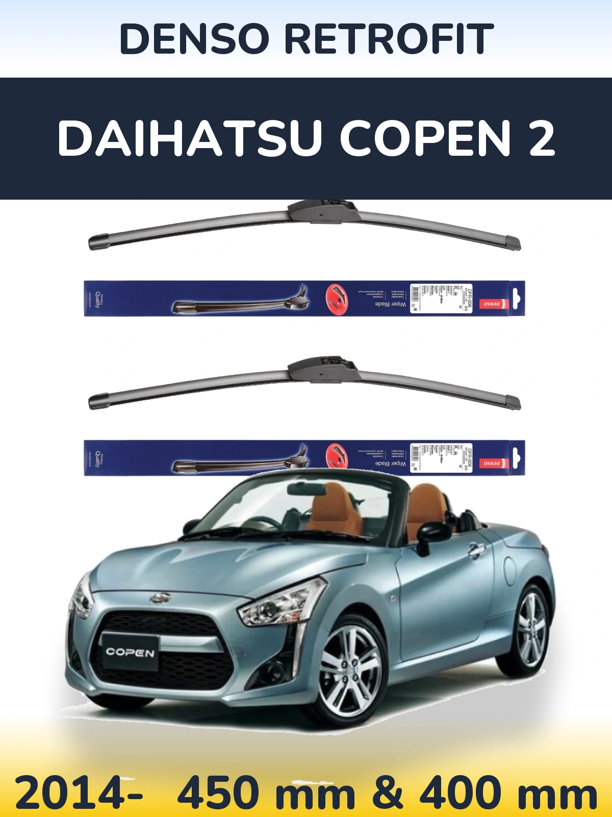 Komplet przednich wycieraczek Denso Retrofit 450 & 400 mm do Daihatsu Copen 2 2014-2026