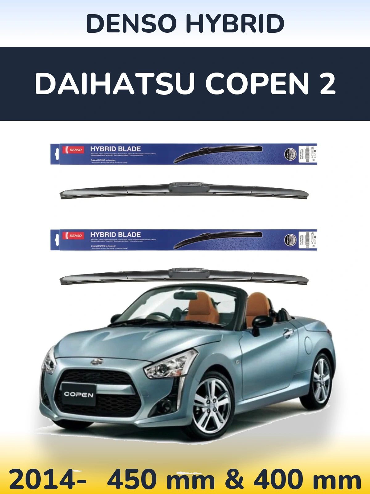 Komplet przednich wycieraczek Denso Hybrid 450 & 400 mm do Daihatsu Copen 2 2014-2026