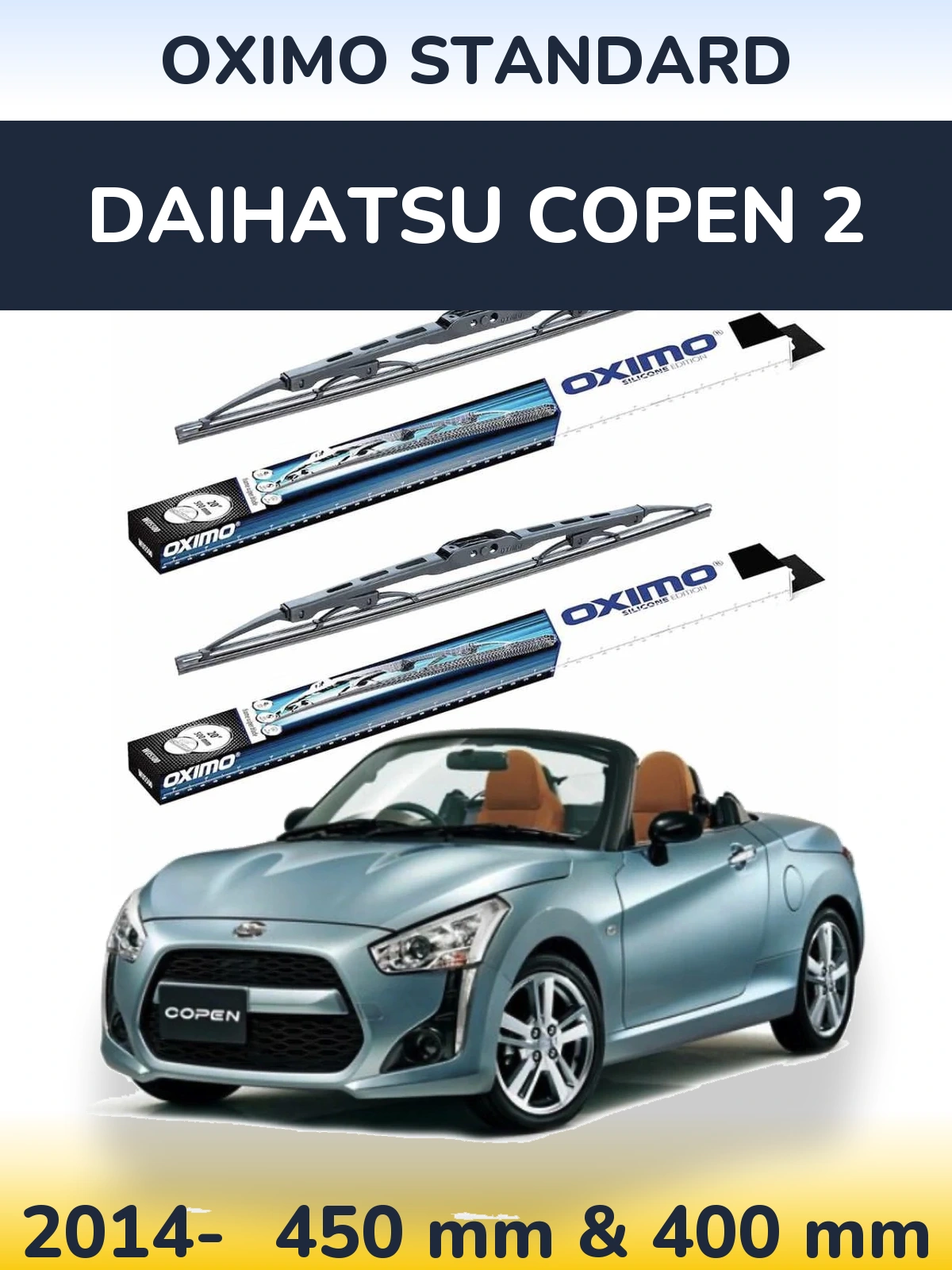 Комплект передних дворников Oximo Standard 450 & 400 мм для Daihatsu Copen 2 2014-2026