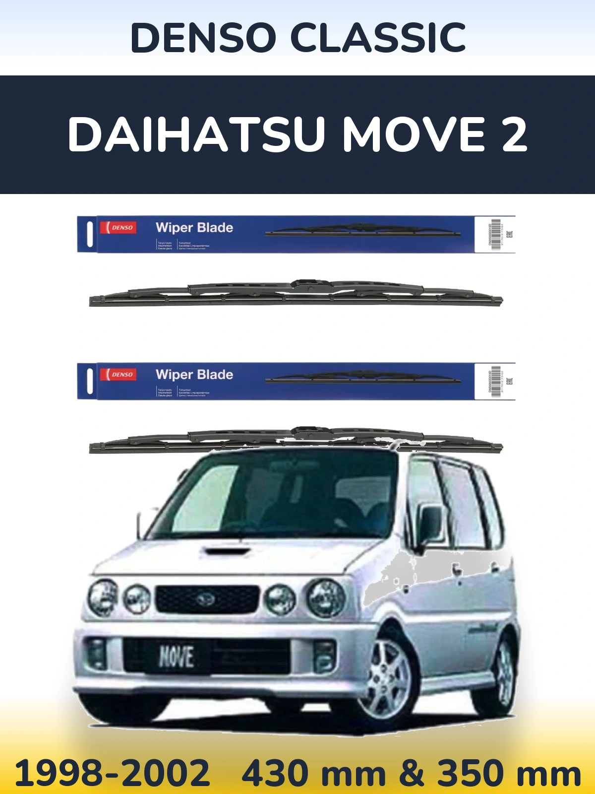 Komplet przednich wycieraczek Denso Classic 430 & 350 mm do Daihatsu Move 2 1998-2002