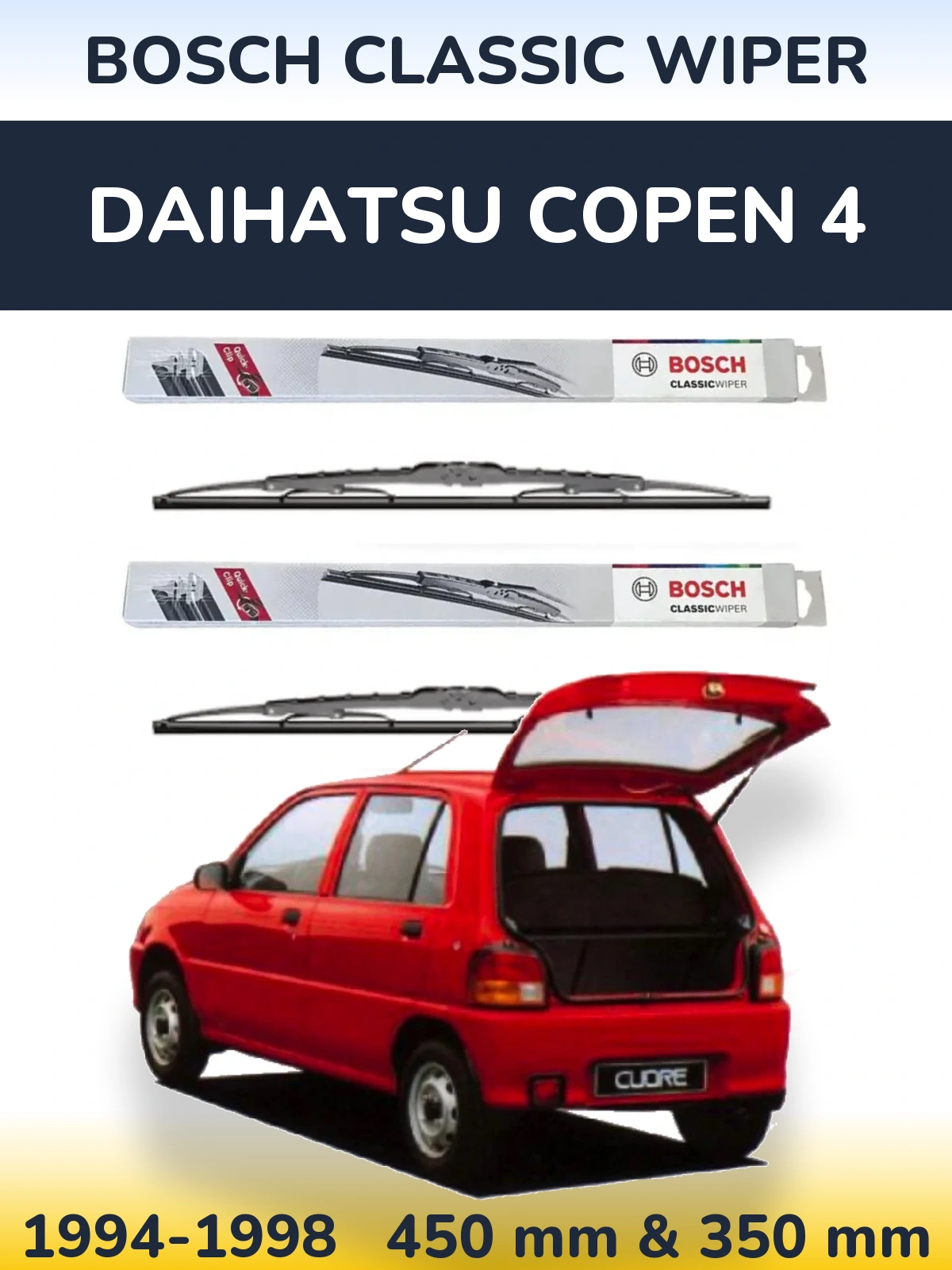 Komplet przednich wycieraczek BOSCH Classic Wiper 450 & 340 mm do Daihatsu Copen 4 1994-1998