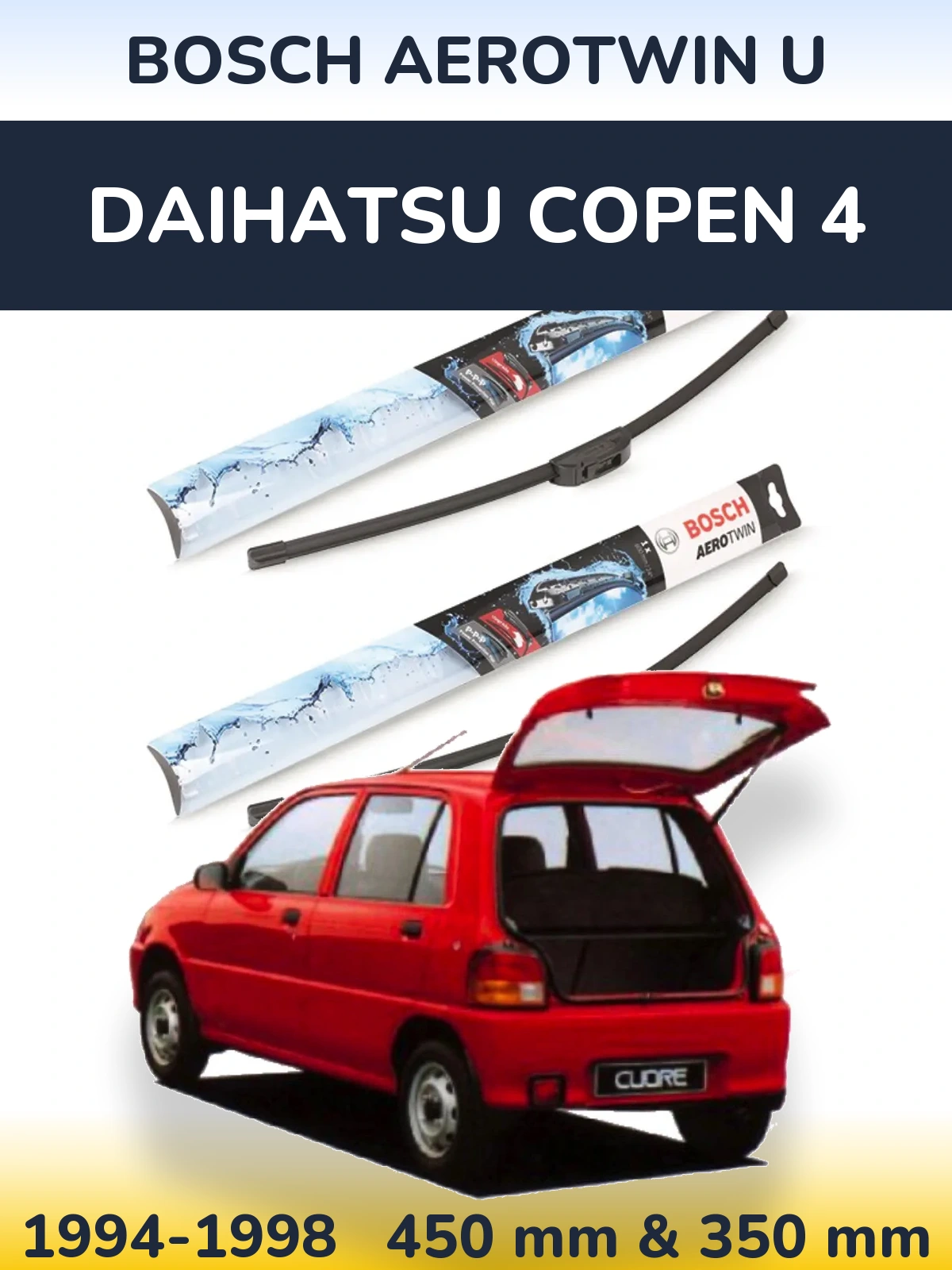 Komplet przednich wycieraczek BOSCH AeroTwin U 450 & 350 mm do Daihatsu Copen 4 1994-1998