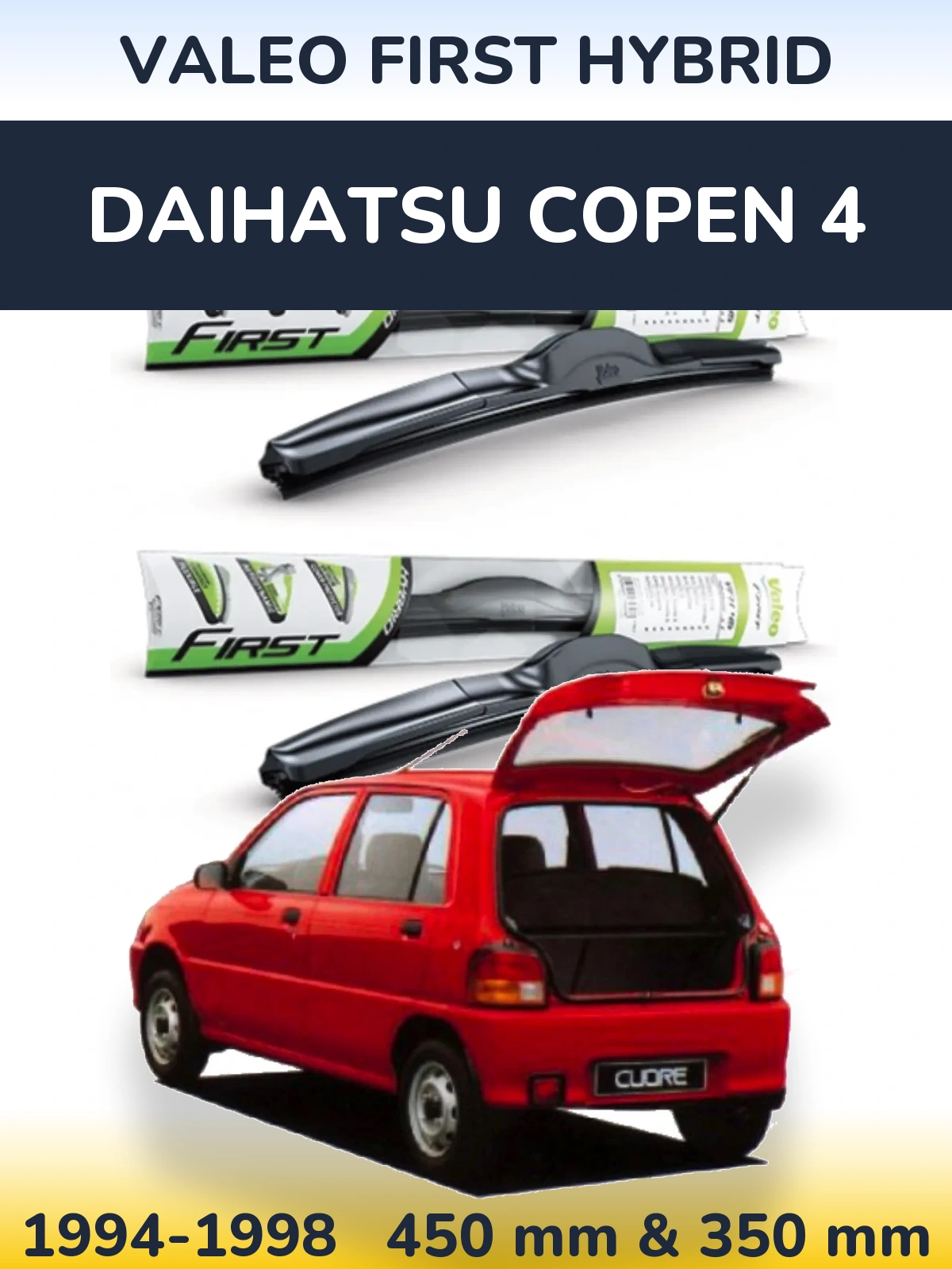 Komplet przednich wycieraczek Valeo First Hybrid 450 & 350 mm do Daihatsu Copen 4 1994-1998