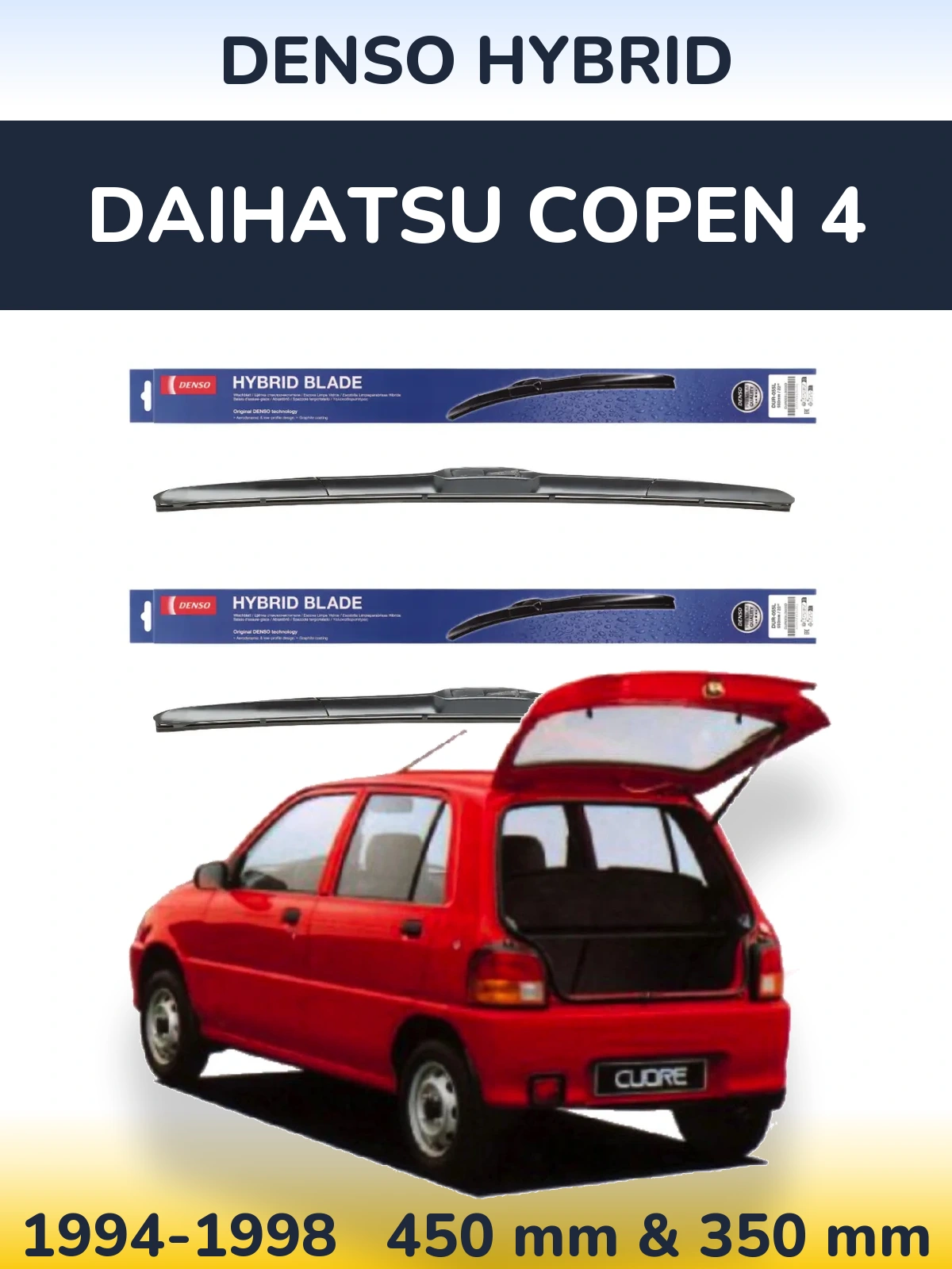 Комплект передних дворников Denso Hybrid 450 & 350 мм для Daihatsu Copen 4 1994-1998