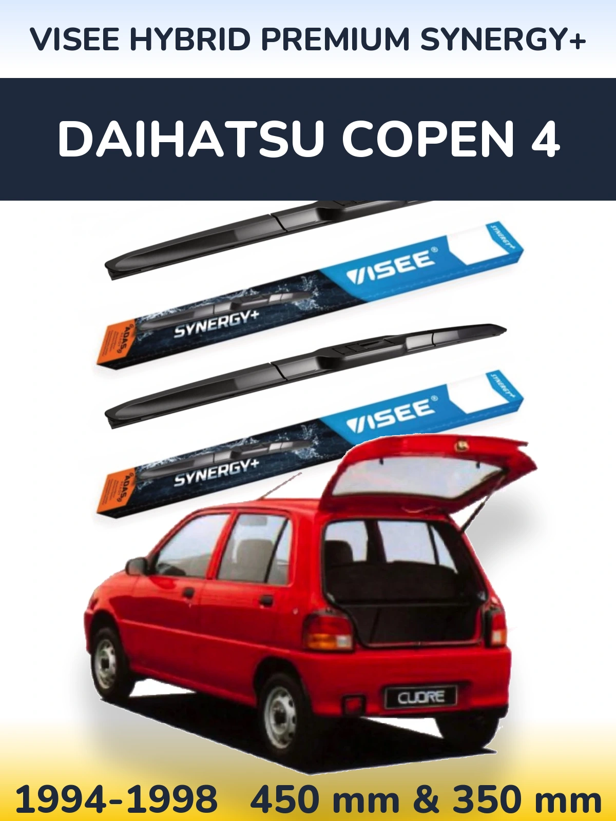 Komplet przednich wycieraczek VISEE HYBRID PREMIUM SYNERGY+ 450 & 350 mm do Daihatsu Copen 4 1994-1998