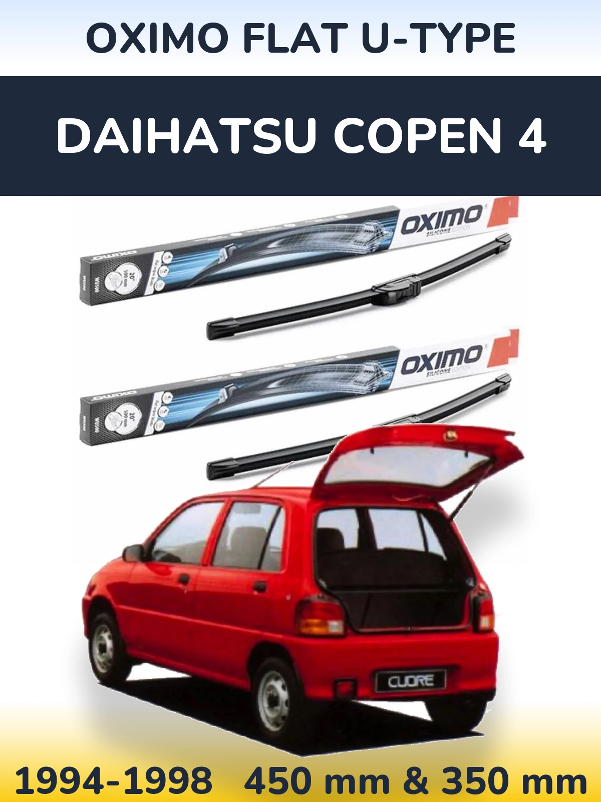 Комплект передних дворников Oximo Flat U-type 450 & 350 мм для Daihatsu Copen 4 1994-1998
