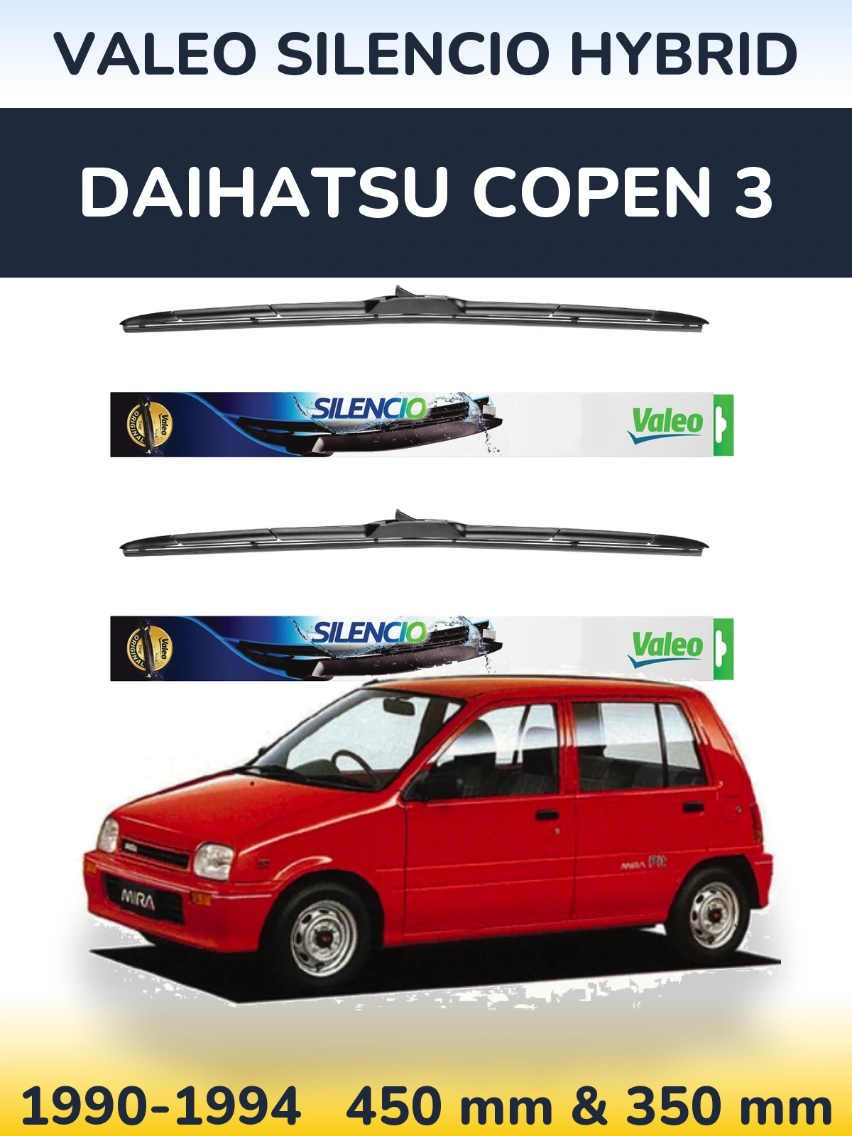 Komplet przednich wycieraczek Valeo Silencio Hybrid 450 & 350 mm do Daihatsu Copen 3 1990-1994