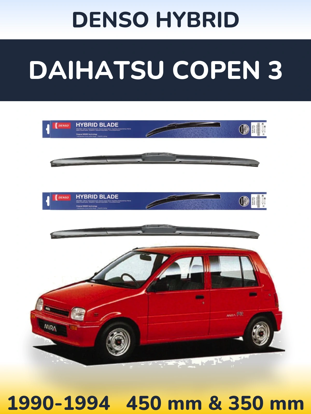Komplet przednich wycieraczek Denso Hybrid 450 & 350 mm do Daihatsu Copen 3 1990-1994
