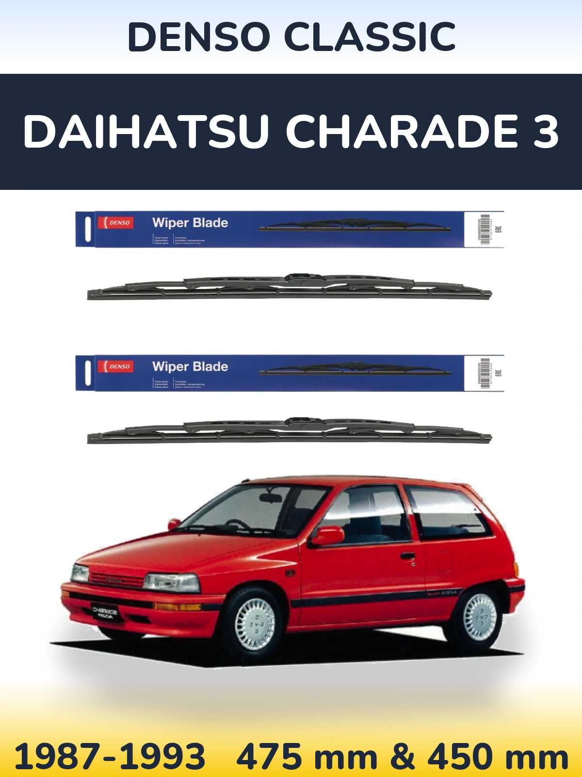 Komplet przednich wycieraczek Denso Classic 475 & 450 mm do Daihatsu Charade 3 1987-1993
