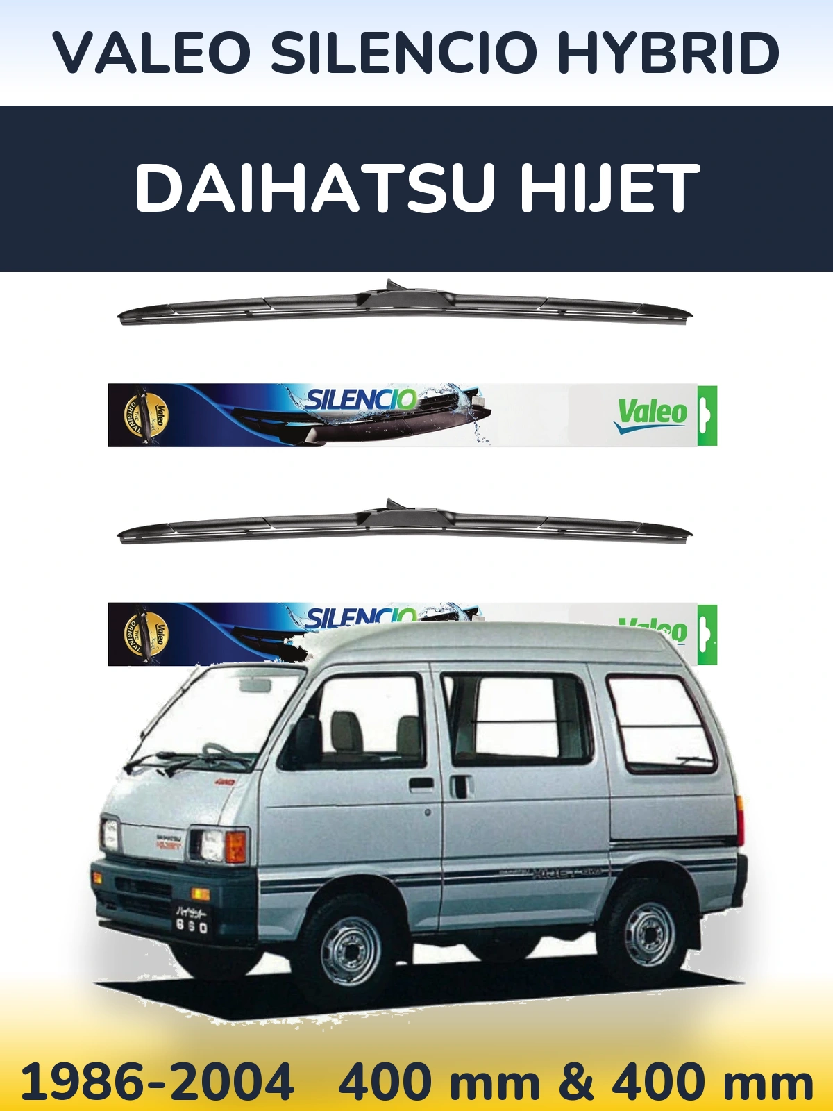 Komplet przednich wycieraczek Valeo Silencio Hybrid 400 & 400 mm do Daihatsu HiJet 1986-2004