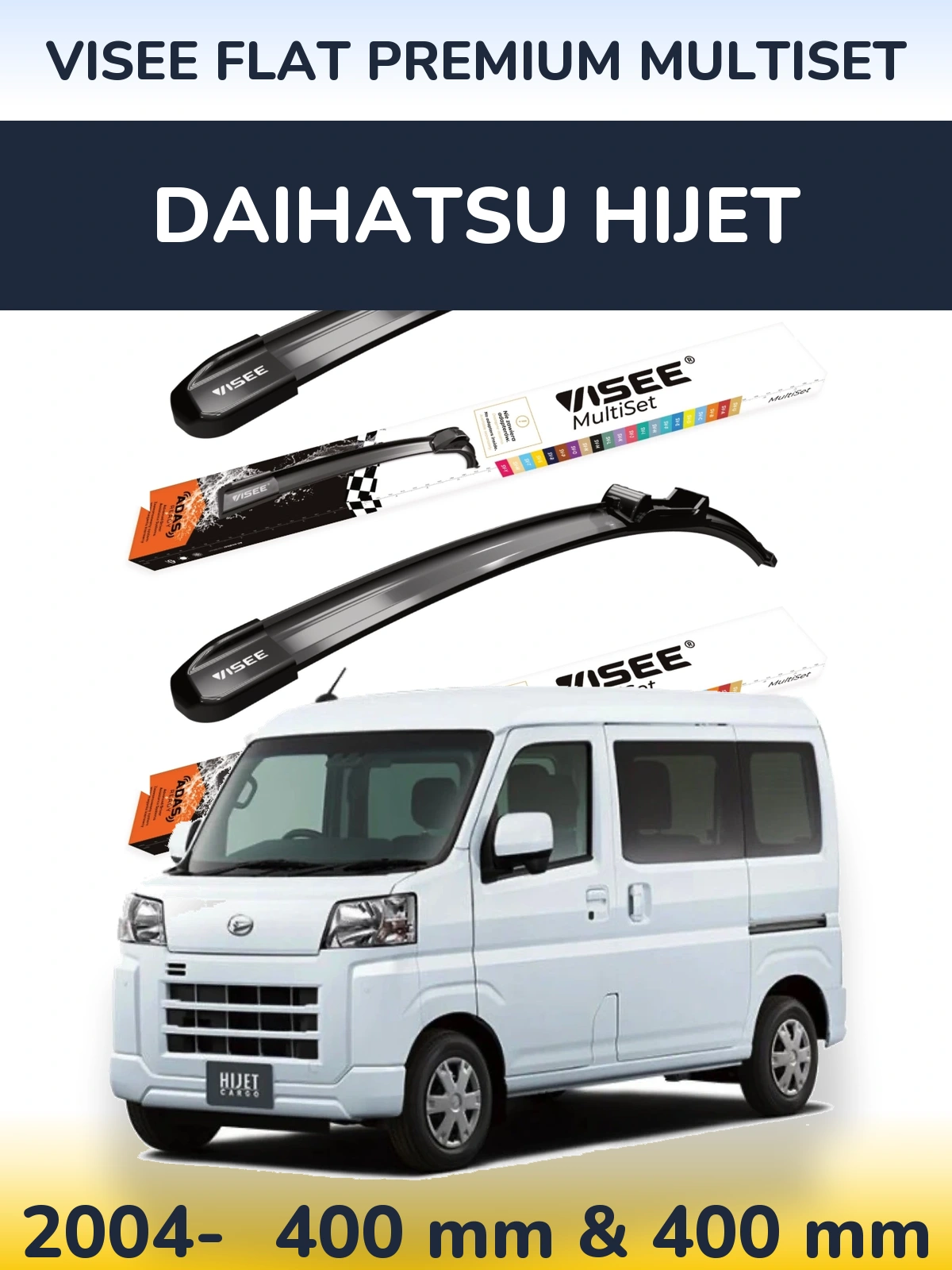 Komplet przednich wycieraczek VISEE FLAT PREMIUM MultiSet 400 & 400 mm do Daihatsu HiJet 2004-2026