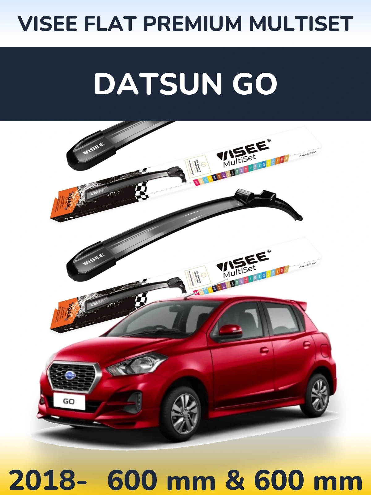 Komplet przednich wycieraczek VISEE FLAT PREMIUM MultiSet 600 & 600 mm do Datsun Go 2018-2026