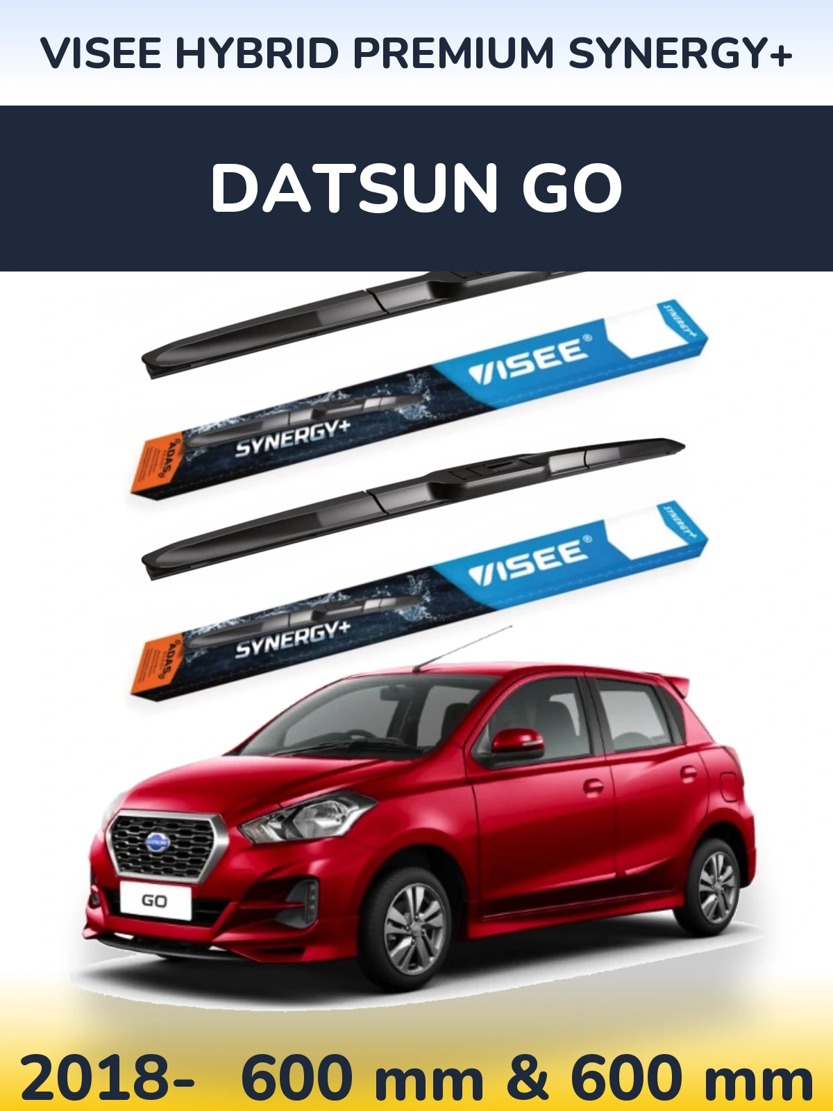 Komplet przednich wycieraczek VISEE HYBRID PREMIUM SYNERGY+ 600 & 600 mm do Datsun Go 2018-2026