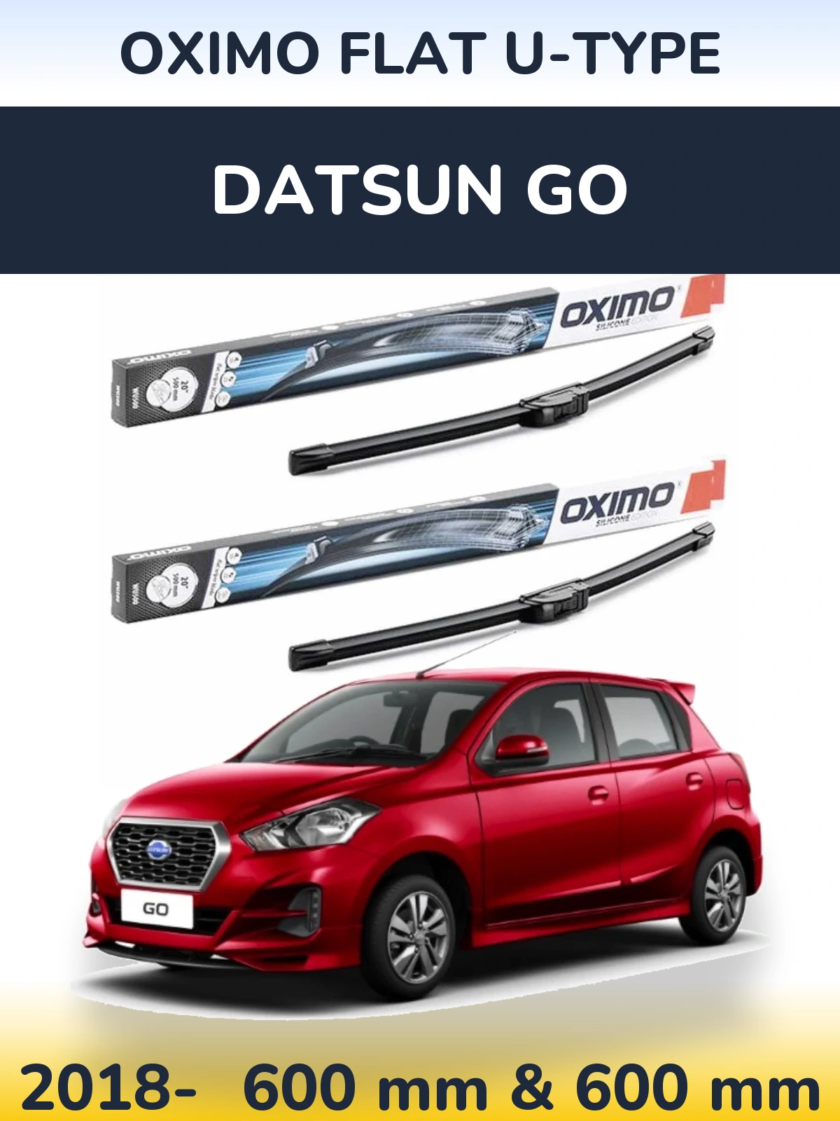 Комплект передних дворников Oximo Flat U-type 600 & 600 мм для Datsun Go 2018-2026