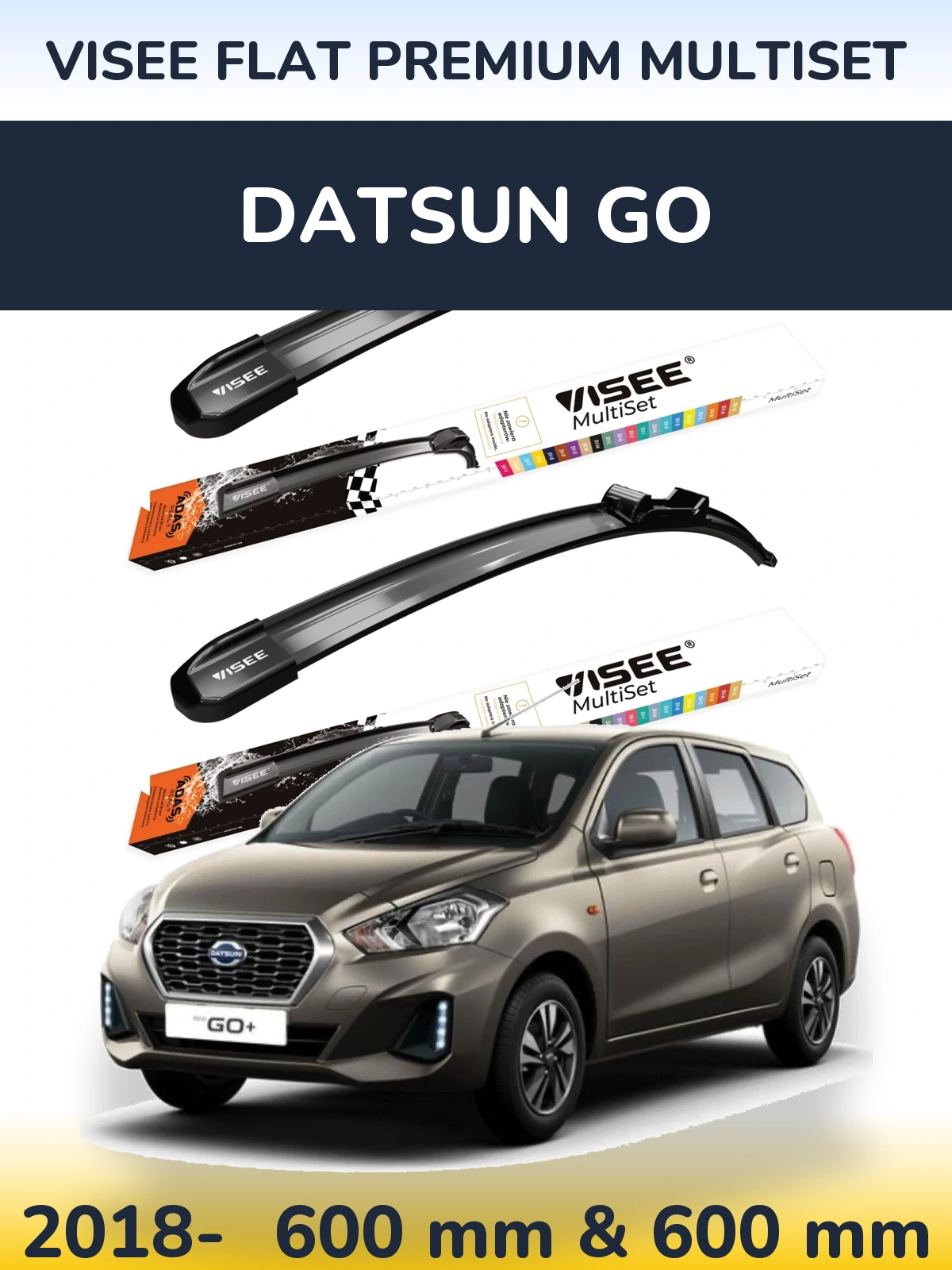 Komplet przednich wycieraczek VISEE FLAT PREMIUM MultiSet 600 & 600 mm do Datsun Go 2018-2026