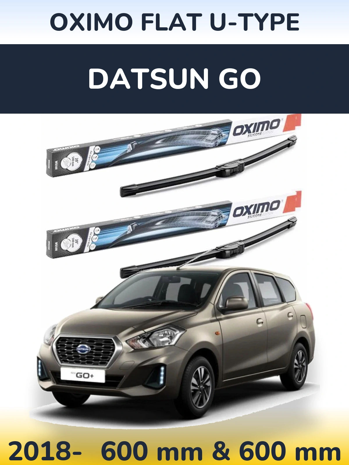 Komplet przednich wycieraczek Oximo Flat U-type 600 & 600 mm do Datsun Go 2018-2026