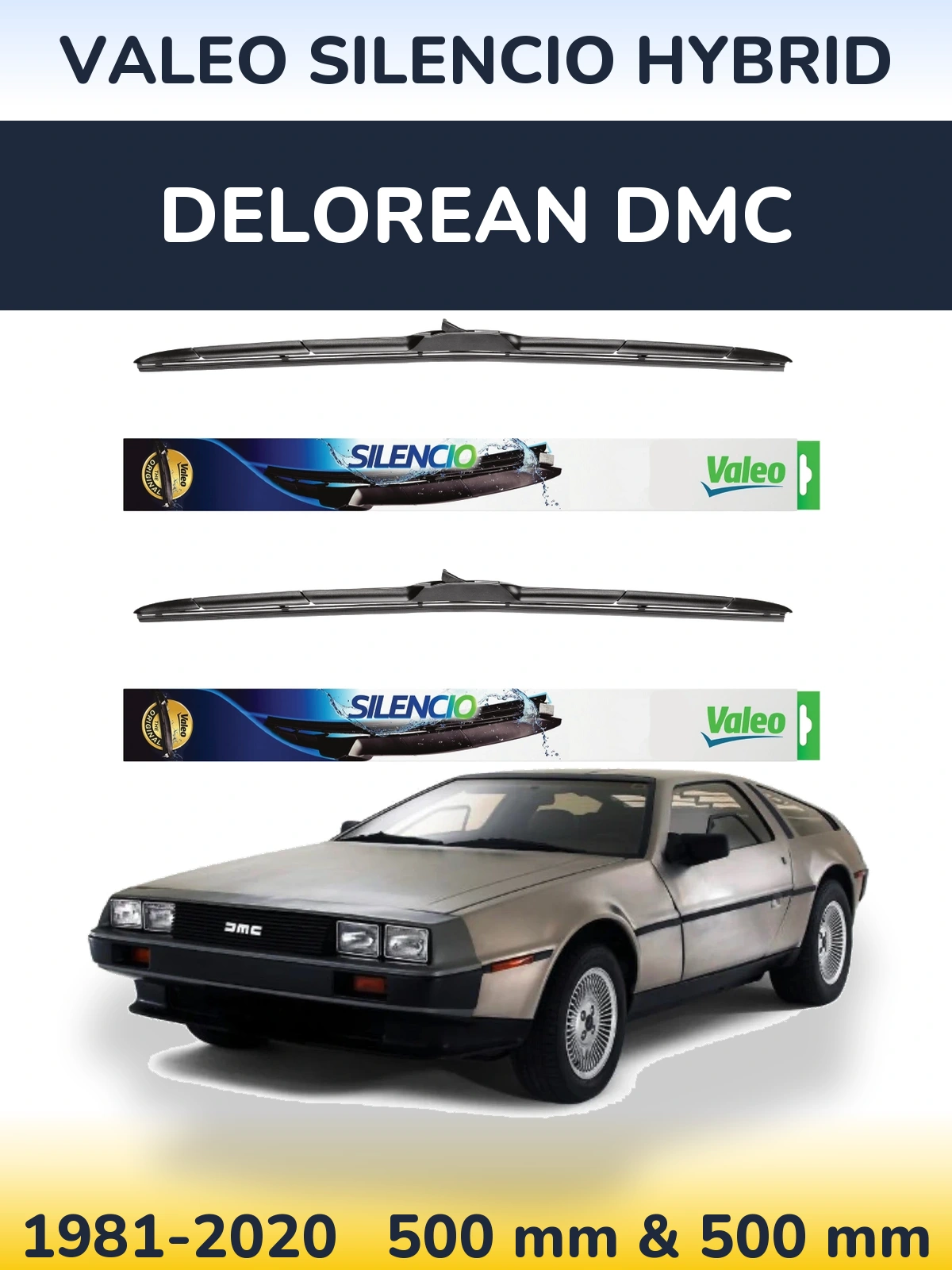 Комплект передних дворников Valeo Silencio Hybrid 500 & 500 мм для DeLorean DMC 1981-2020