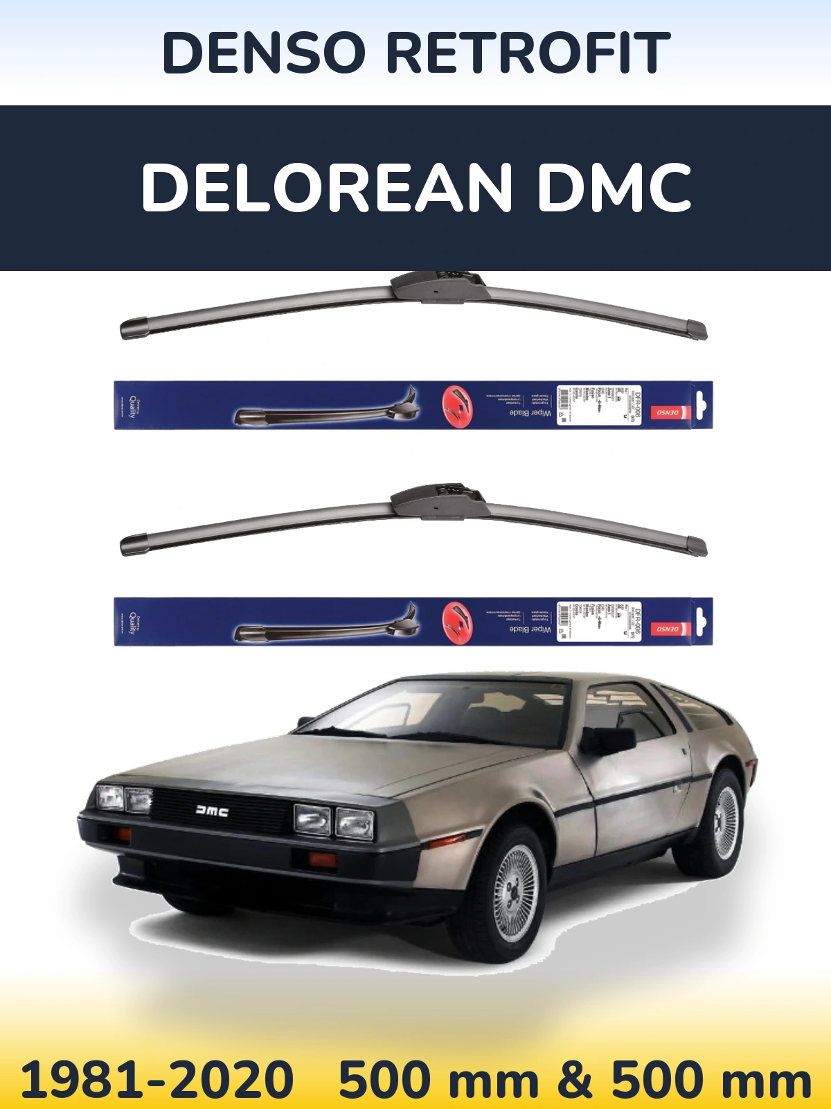Комплект передних дворников Denso Retrofit 500 & 500 мм для DeLorean DMC 1981-2020