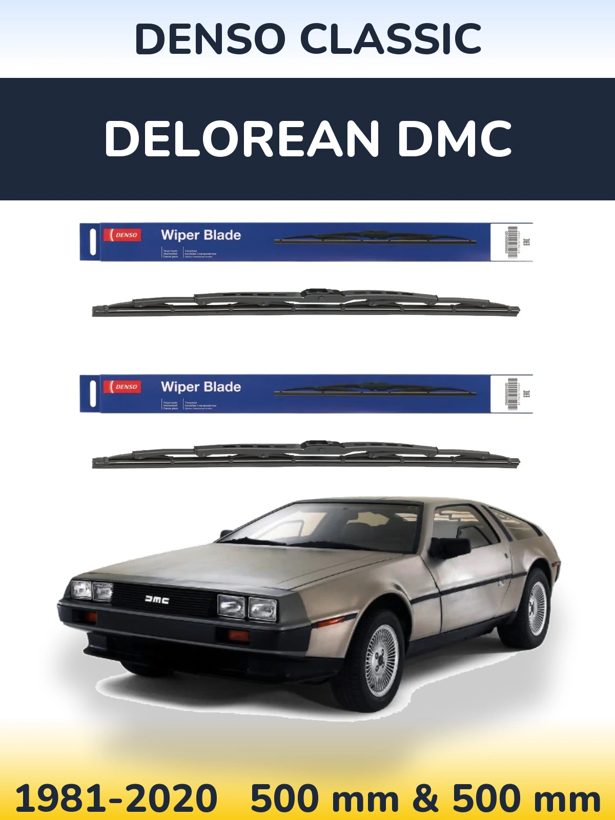 Komplet przednich wycieraczek Denso Classic 500 & 500 mm do DeLorean DMC 1981-2020