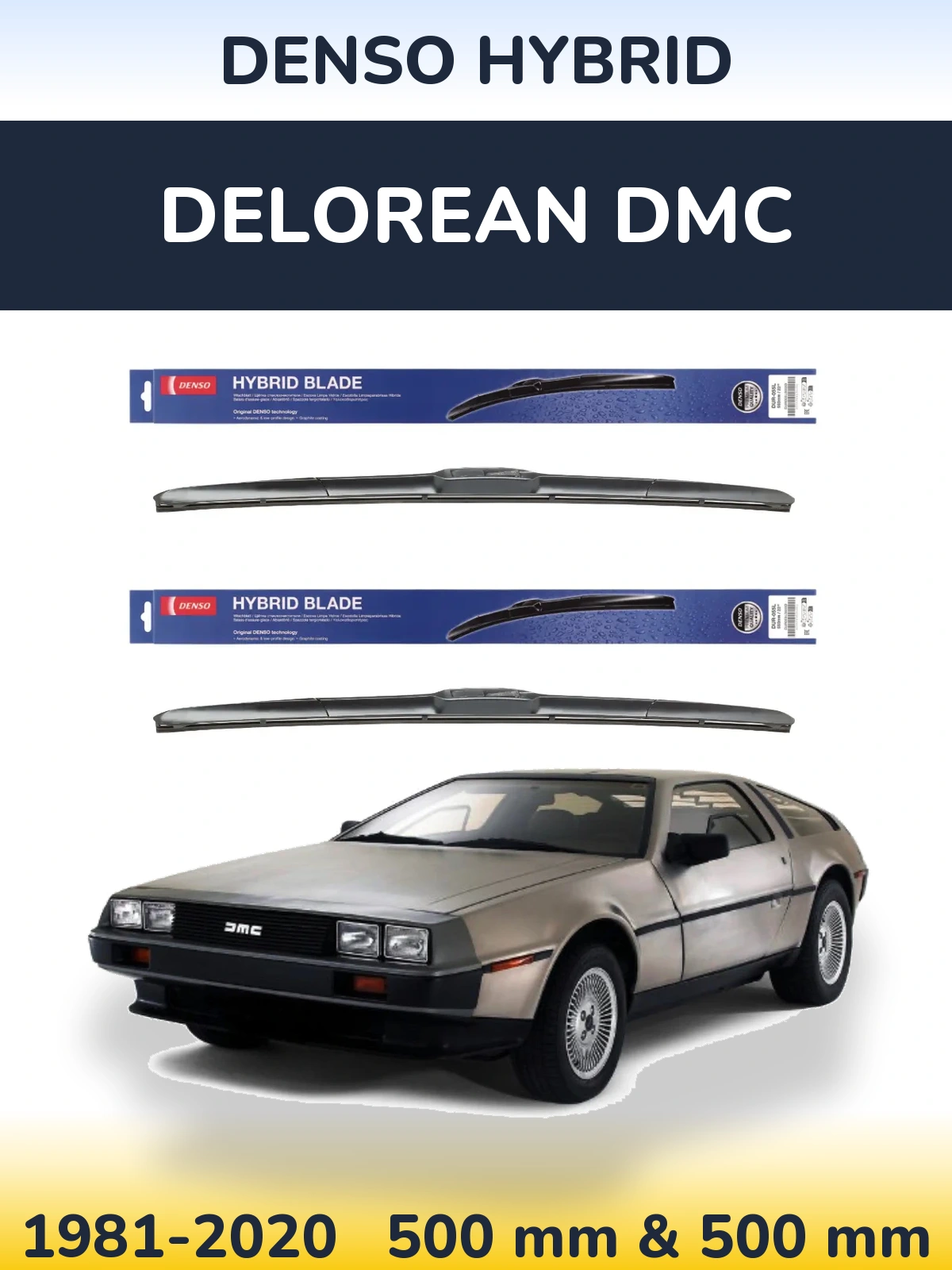 Komplet przednich wycieraczek Denso Hybrid 500 & 500 mm do DeLorean DMC 1981-2020