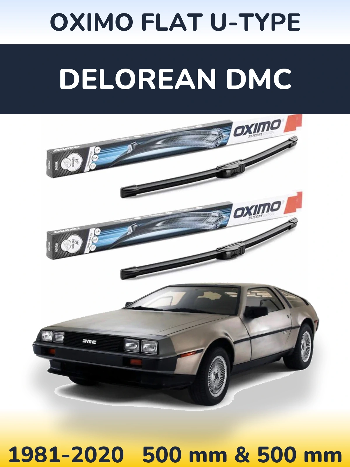 Komplet przednich wycieraczek Oximo Flat U-type 500 & 500 mm do DeLorean DMC 1981-2020