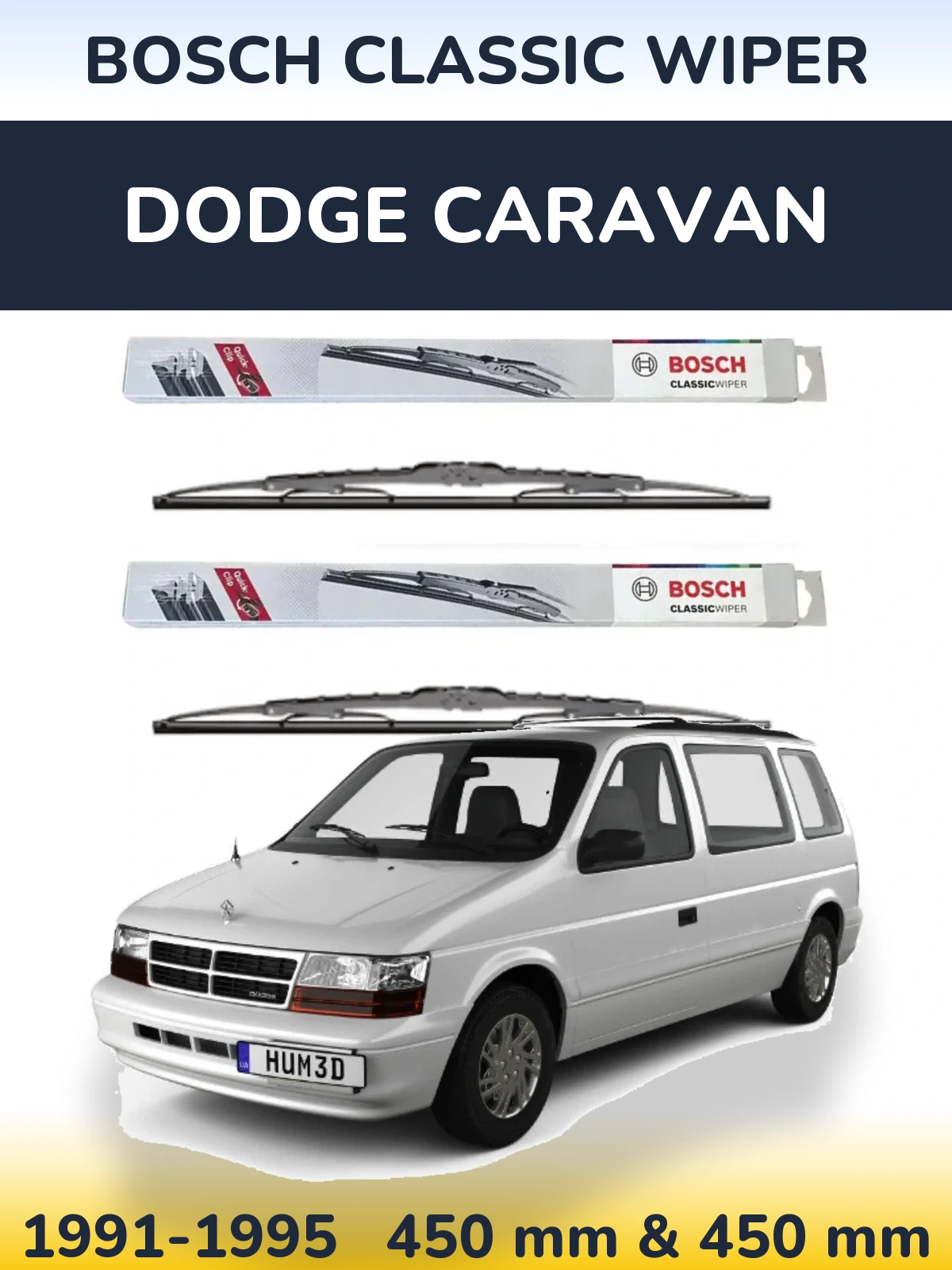 Komplet przednich wycieraczek BOSCH Classic Wiper 450 & 450 mm do Dodge Caravan 1991-1995