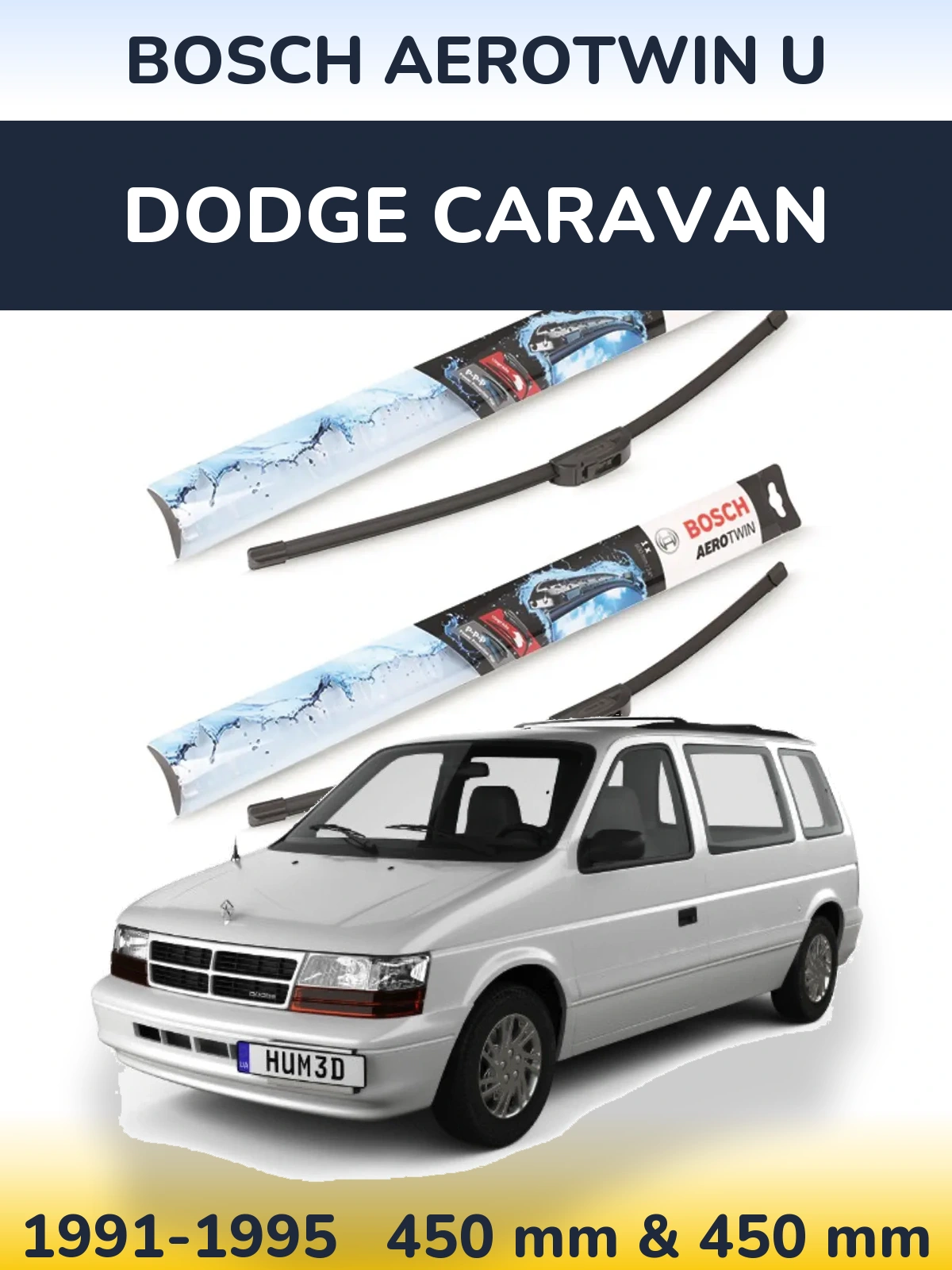 Komplet przednich wycieraczek BOSCH AeroTwin U 450 & 450 mm do Dodge Caravan 1991-1995