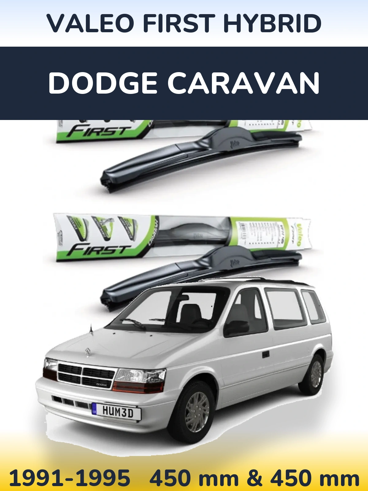 Komplet przednich wycieraczek Valeo First Hybrid 450 & 450 mm do Dodge Caravan 1991-1995
