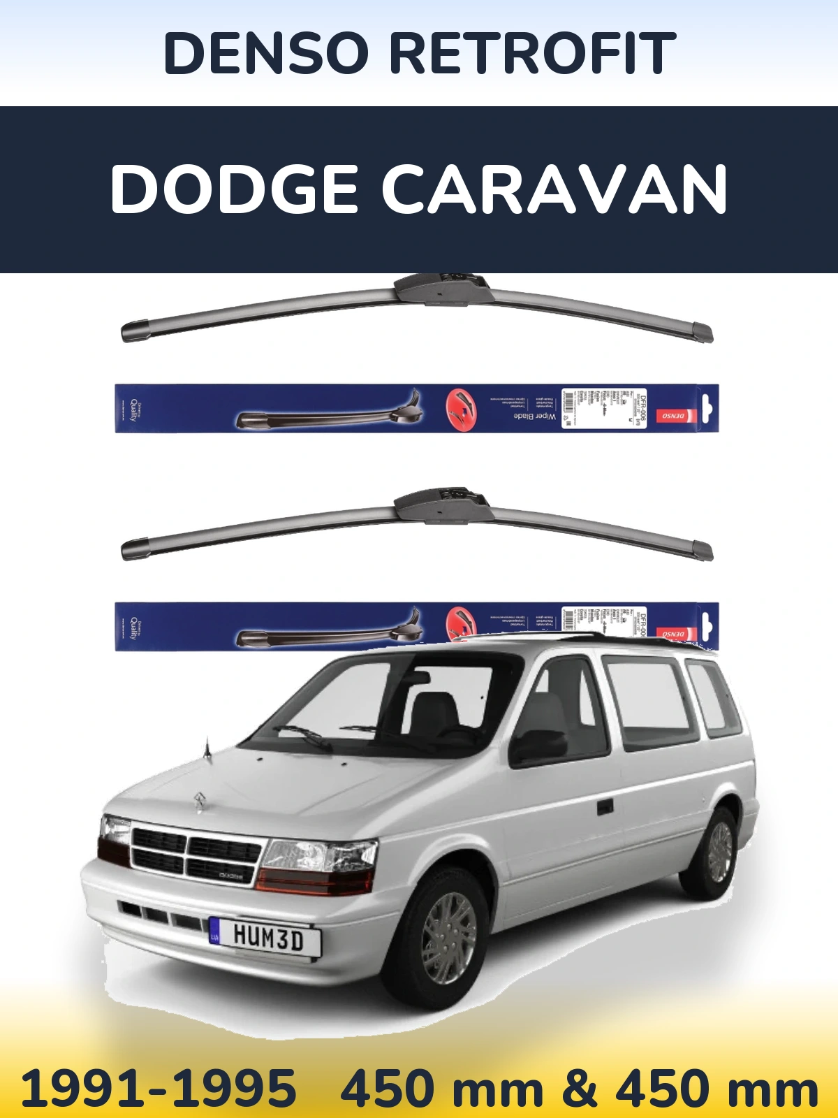 Komplet przednich wycieraczek Denso Retrofit 450 & 450 mm do Dodge Caravan 1991-1995