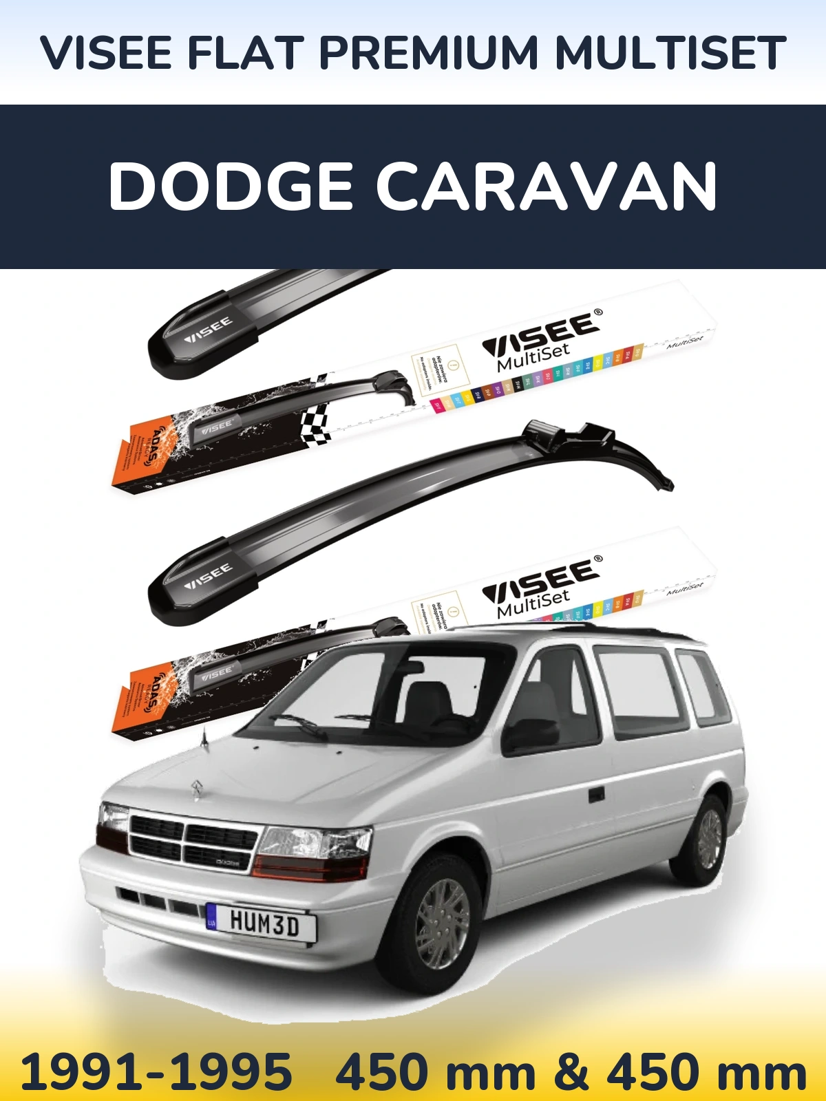 Front wiper blade set VISEE FLAT PREMIUM MultiSet 450 & 450 mm for Dodge Caravan 1991-1995