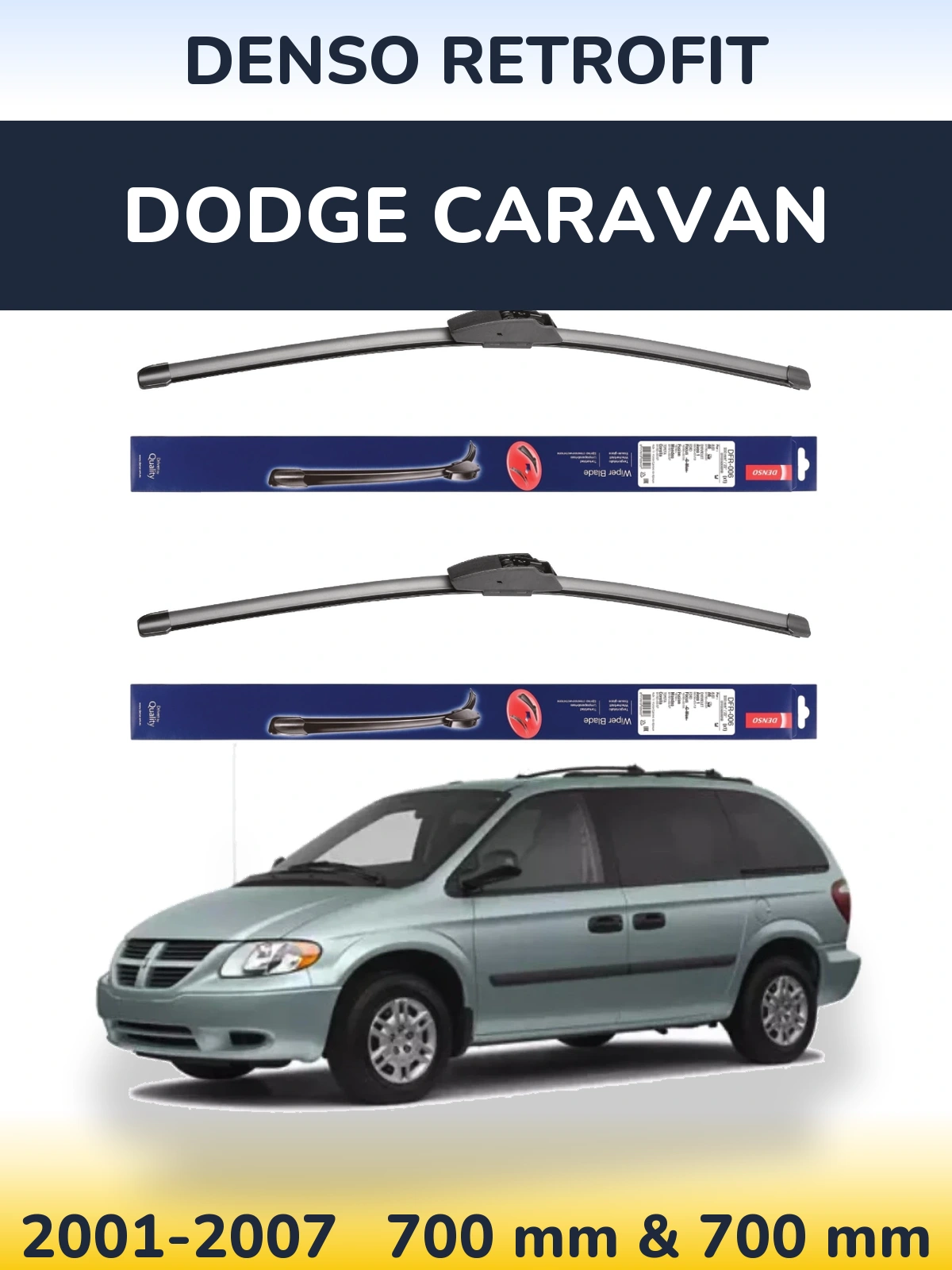 Komplet przednich wycieraczek Denso Retrofit 700 & 700 mm do Dodge Caravan 2001-2007