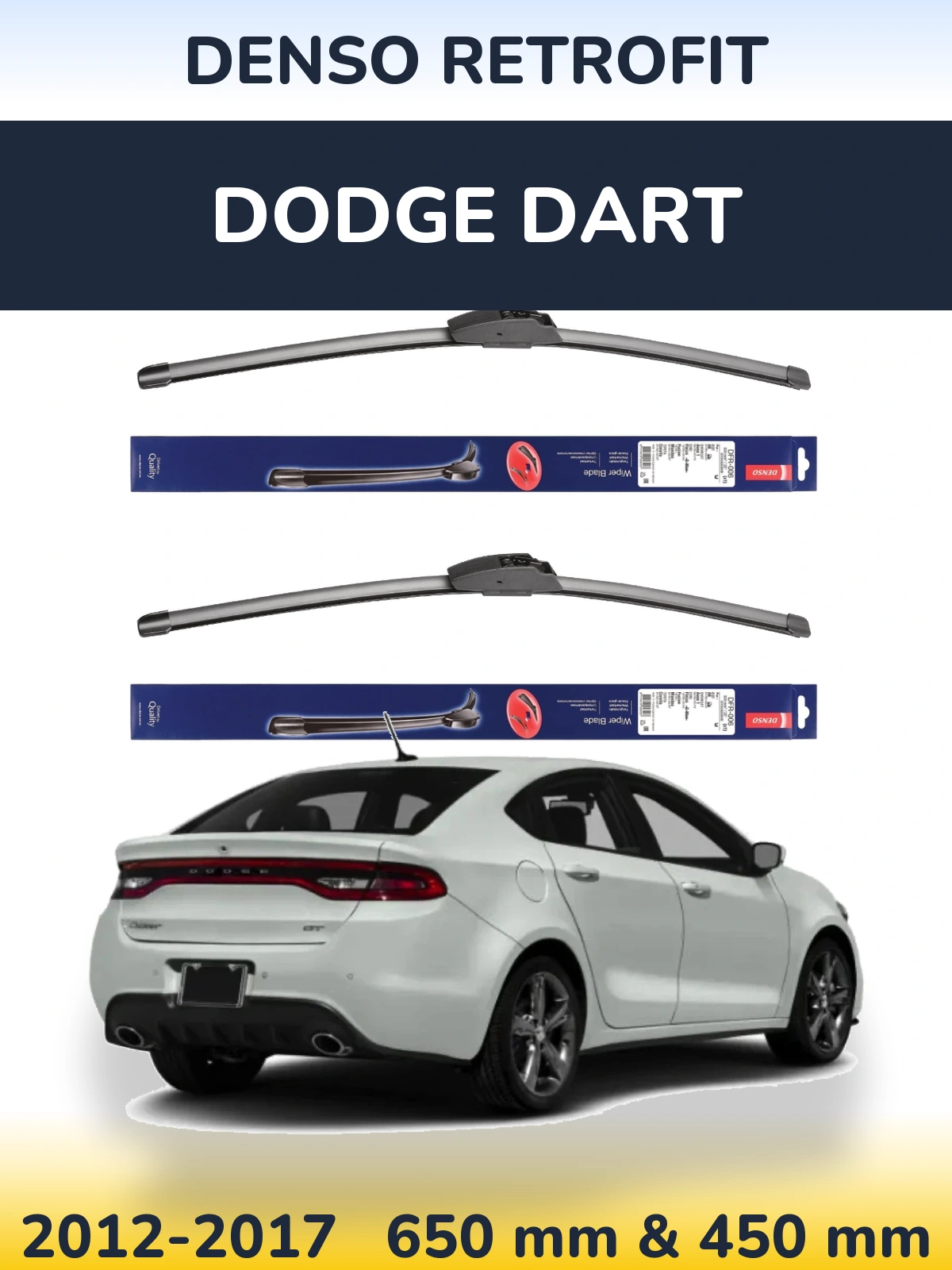 Komplet przednich wycieraczek Denso Retrofit 650 & 450 mm do Dodge Dart 2012-2017