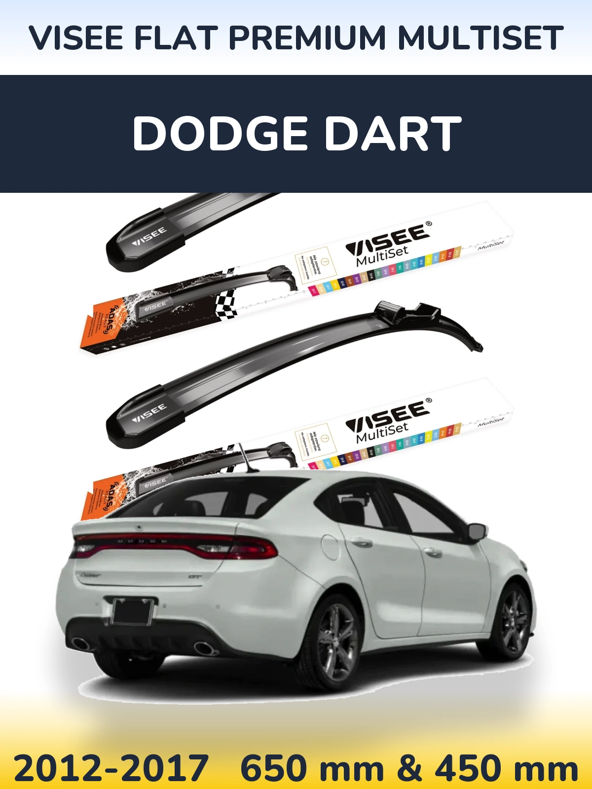 Комплект передних дворников VISEE FLAT PREMIUM MultiSet 650 & 450 мм для Dodge Dart 2012-2017