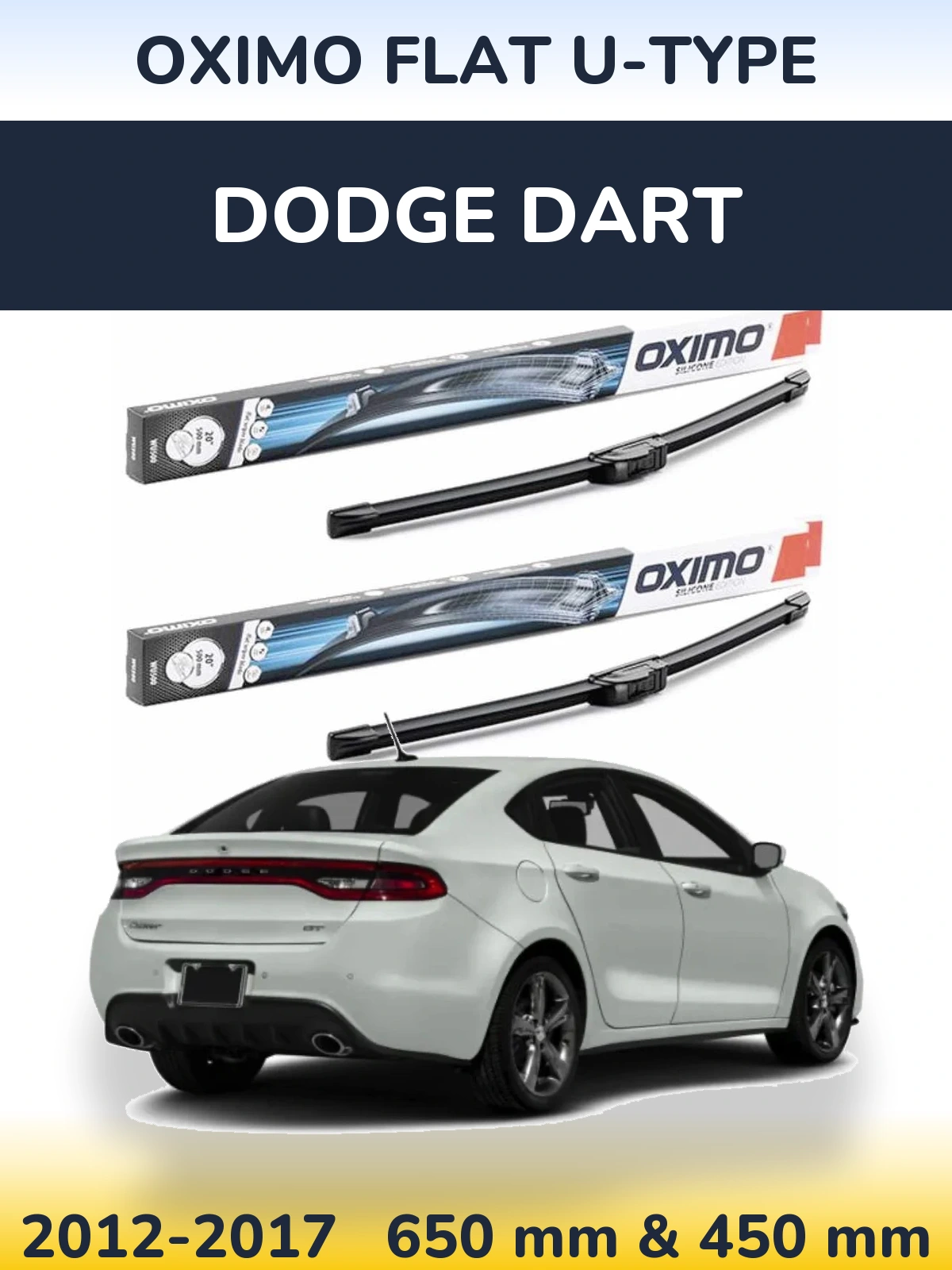 Komplet przednich wycieraczek Oximo Flat U-type 650 & 450 mm do Dodge Dart 2012-2017