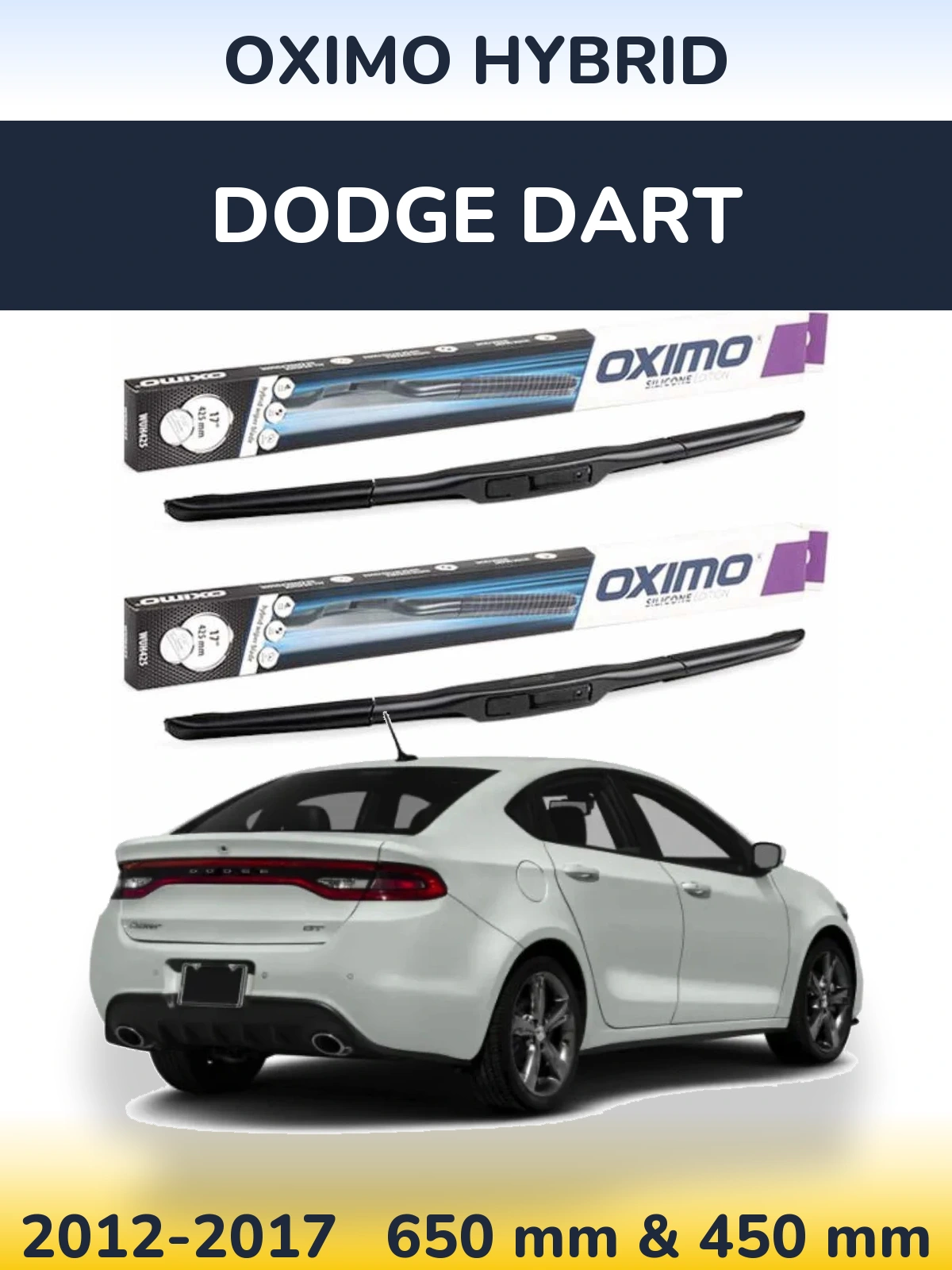 Komplet przednich wycieraczek Oximo Hybrid 650 & 450 mm do Dodge Dart 2012-2017