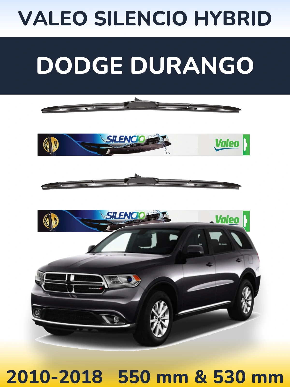 Front wiper blade set Valeo Silencio Hybrid 550 & 530 mm for Dodge Durango 2010-2018