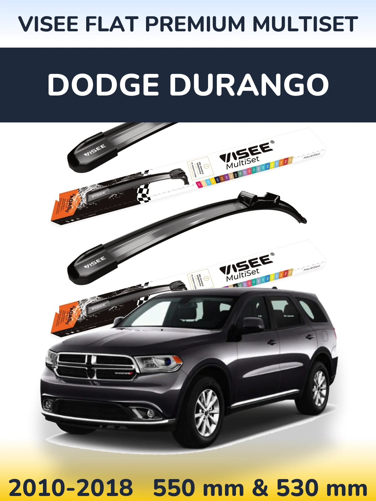 Komplet przednich wycieraczek VISEE FLAT PREMIUM MultiSet 550 & 530 mm do Dodge Durango 2010-2018