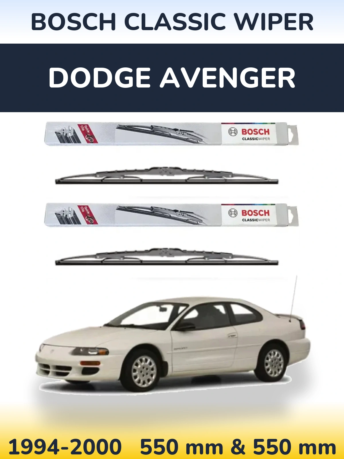 Front wiper blade set BOSCH Classic Wiper 550 & 550 mm for Dodge Avenger 1994-2000