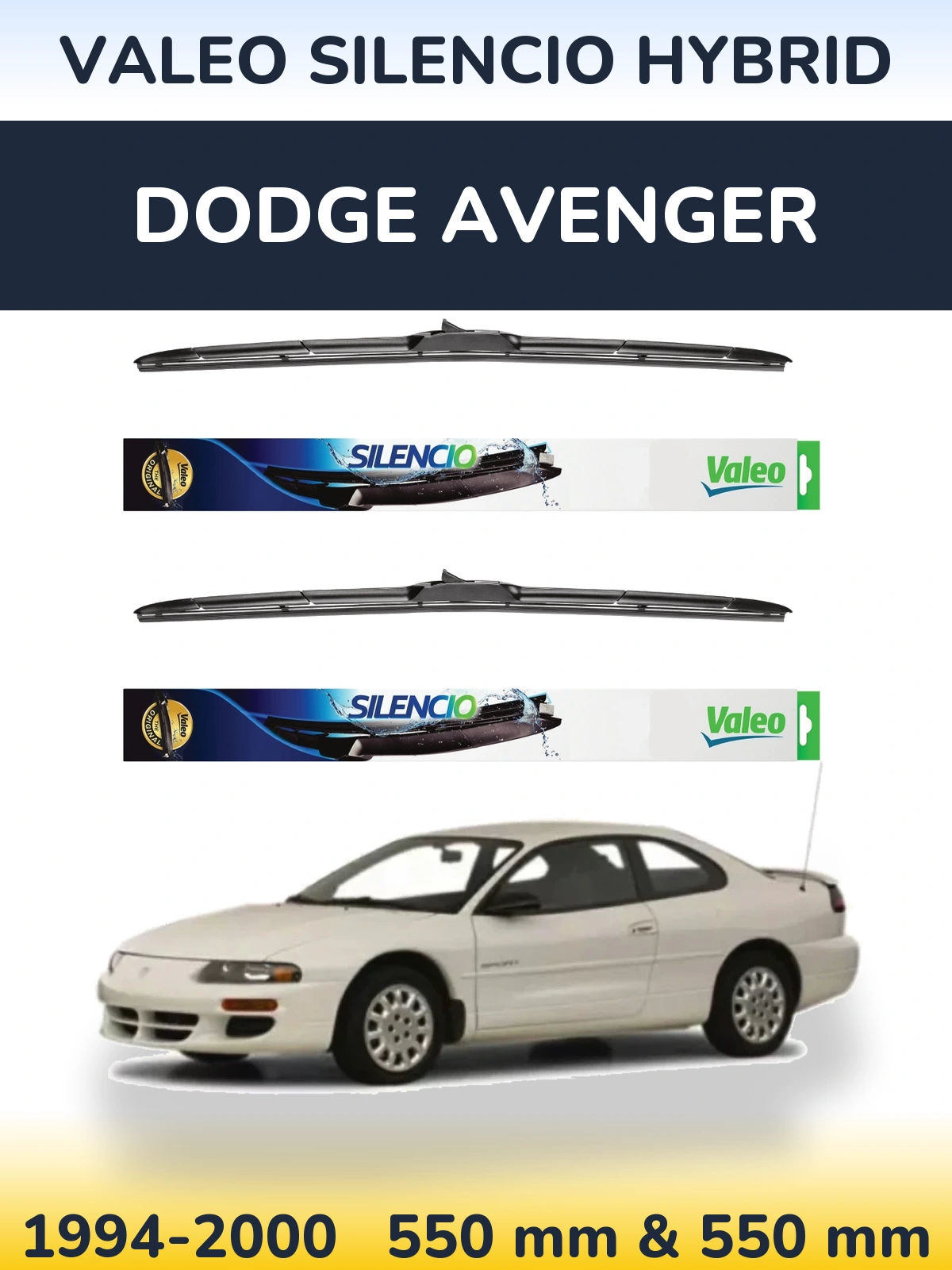 Front wiper blade set Valeo Silencio Hybrid 550 & 550 mm for Dodge Avenger 1994-2000