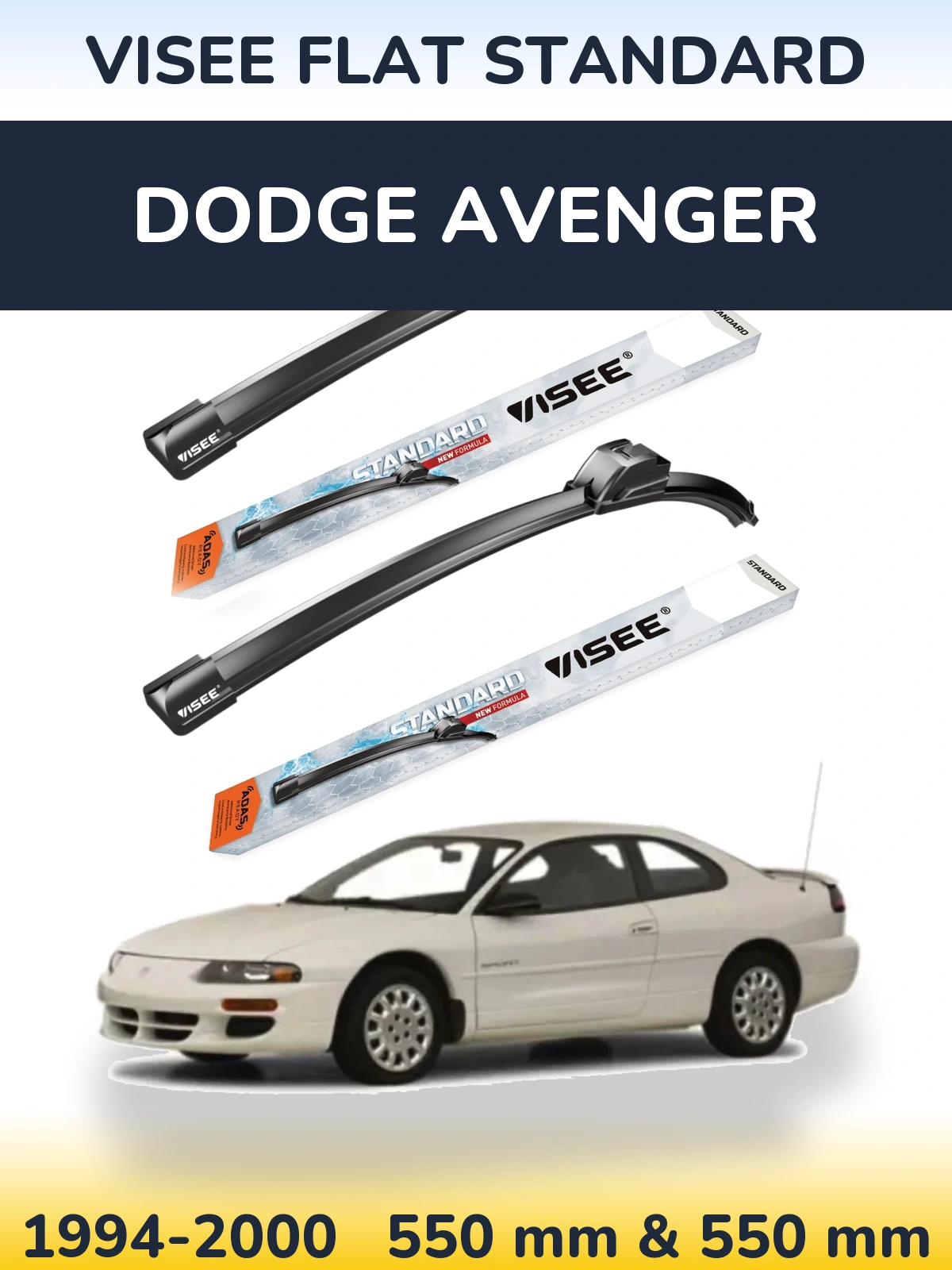 Front wiper blade set VISEE FLAT STANDARD 550 & 550 mm for Dodge Avenger 1994-2000
