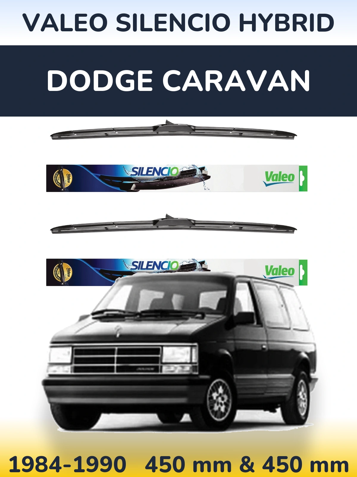 Komplet przednich wycieraczek Valeo Silencio Hybrid 450 & 450 mm do Dodge Caravan 1984-1990