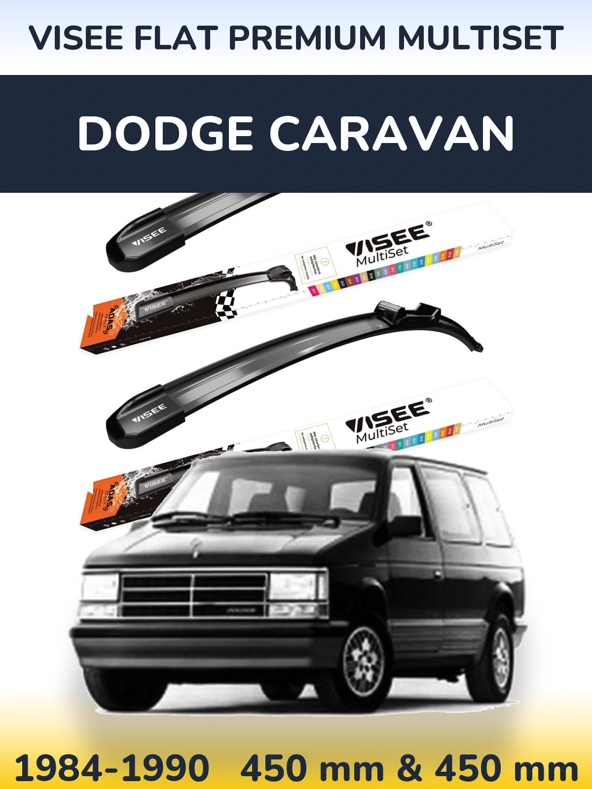 Комплект передних дворников VISEE FLAT PREMIUM MultiSet 450 & 450 мм для Dodge Caravan 1984-1990