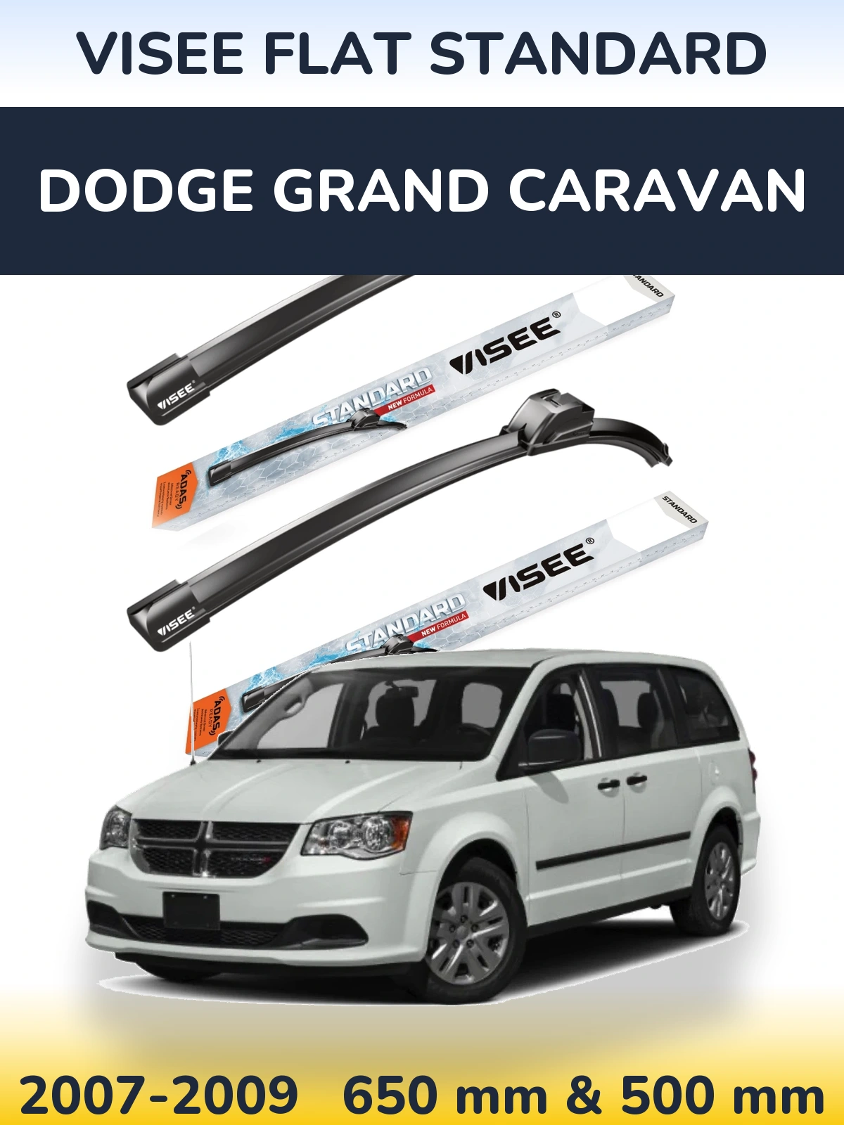 Комплект передних дворников VISEE FLAT STANDARD 650 & 500 мм для Dodge Grand Caravan 2007-2009