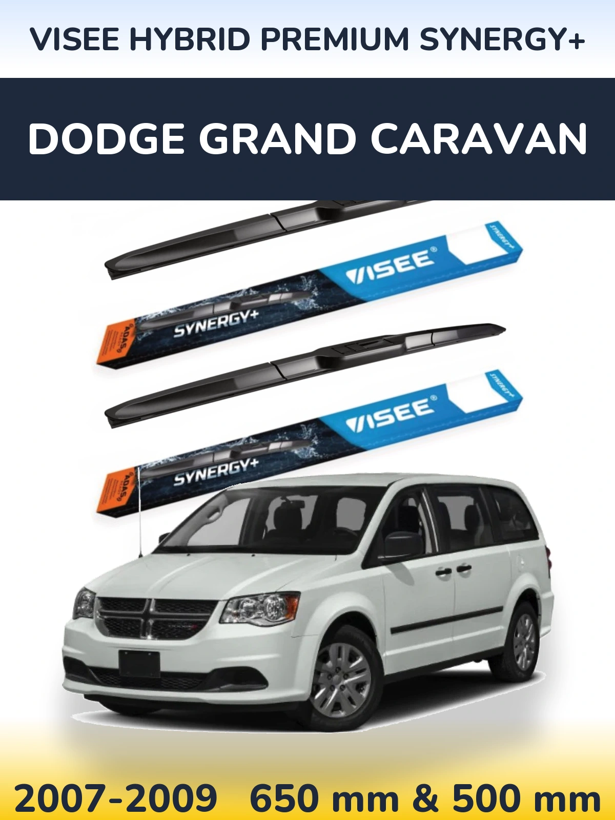 Комплект передних дворников VISEE HYBRID PREMIUM SYNERGY+ 650 & 500 мм для Dodge Grand Caravan 2007-2009